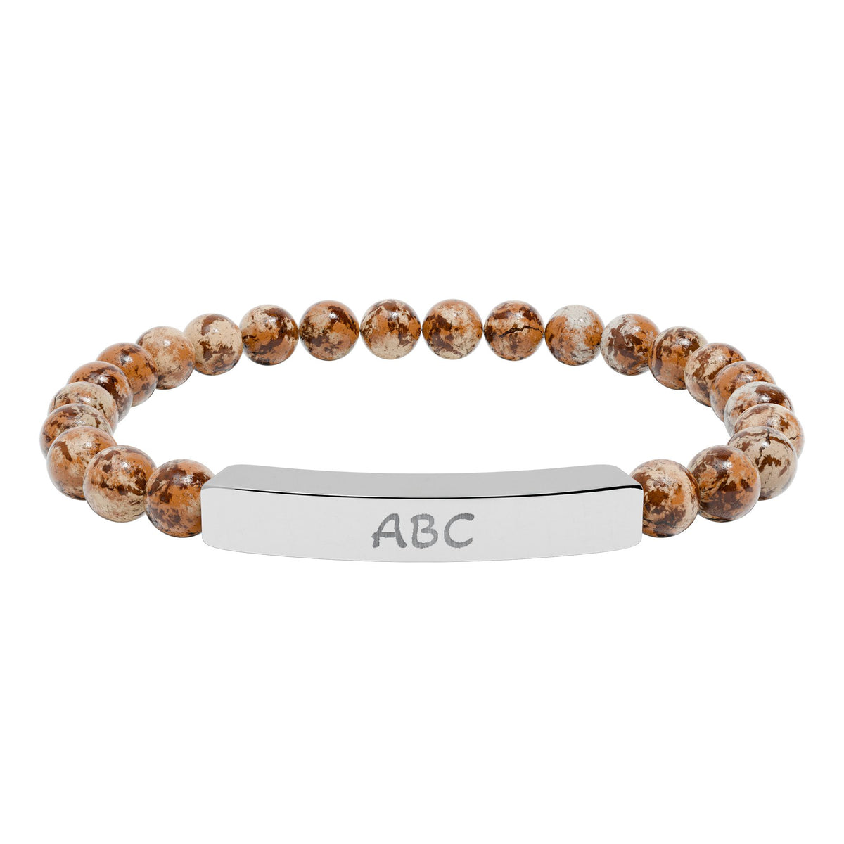 Personalized Natural Stone Beaded Bracelet with Engraved Bar