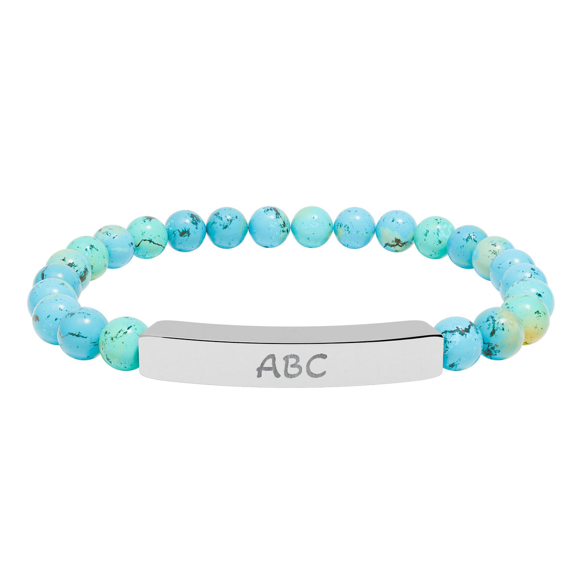 Personalized Natural Stone Beaded Bracelet with Engraved Bar