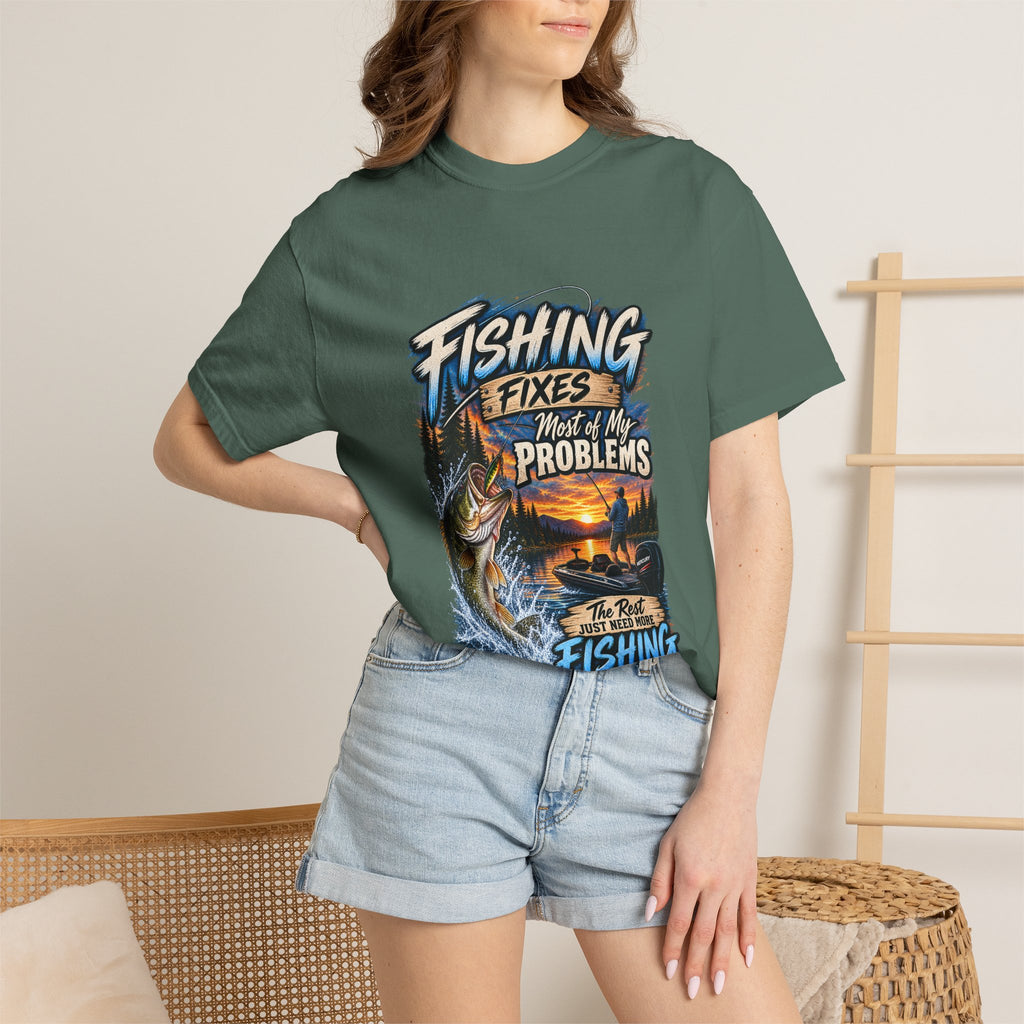 Fishing Fixes Most of My Problems T-Shirt — Bass Sunset Fishing Tee