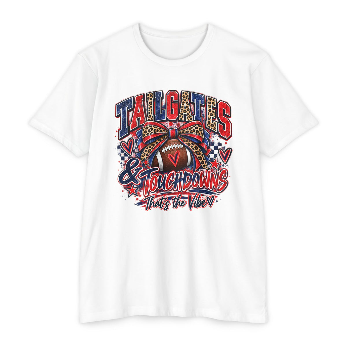 Tailgates & Touchdowns – Red & Navy Football Graphic Tee