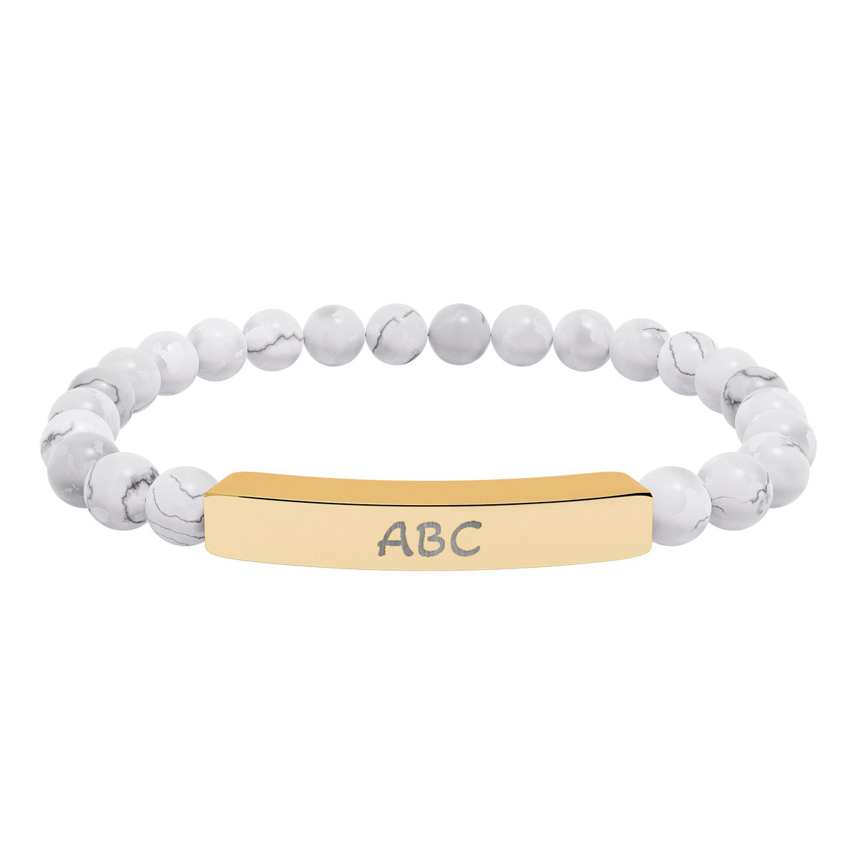 Personalized Natural Stone Beaded Bracelet with Engraved Bar