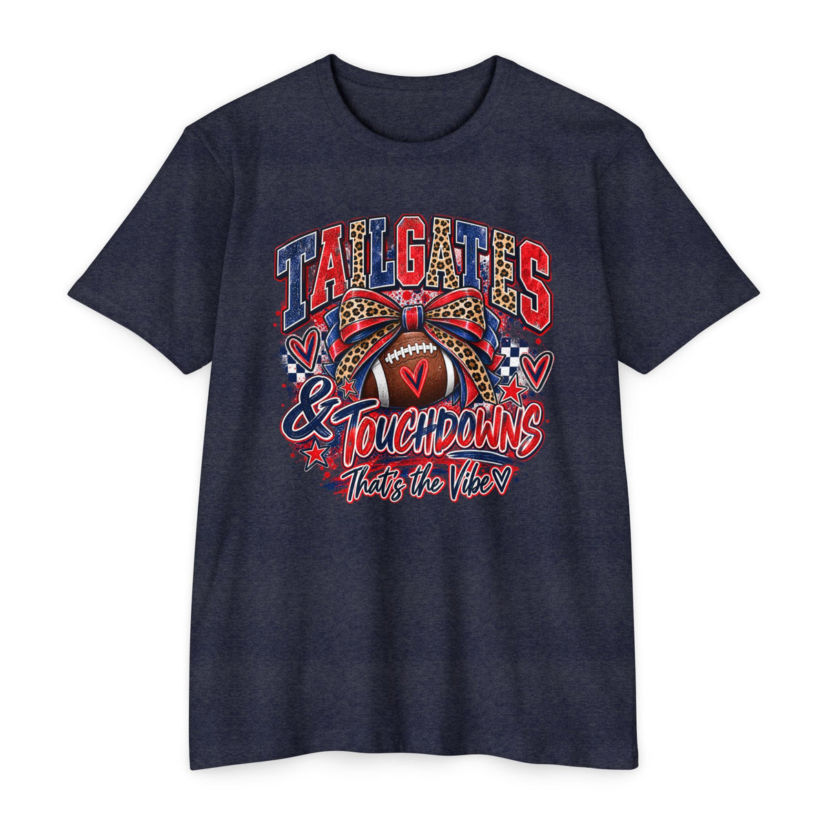 Tailgates & Touchdowns – Red & Navy Football Graphic Tee