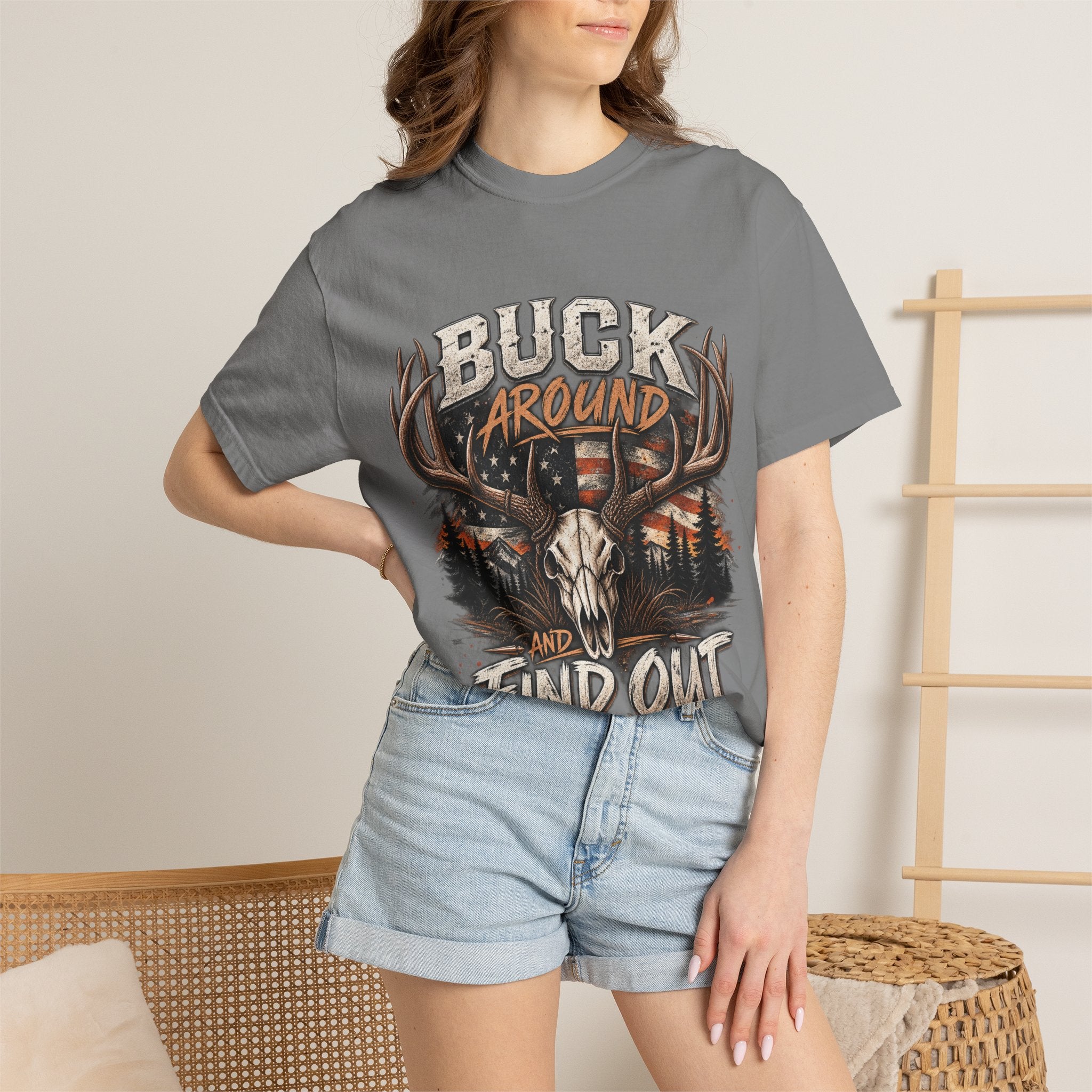 Buck Around And Find Out T-Shirt — Vintage Deer Skull Hunting Tee