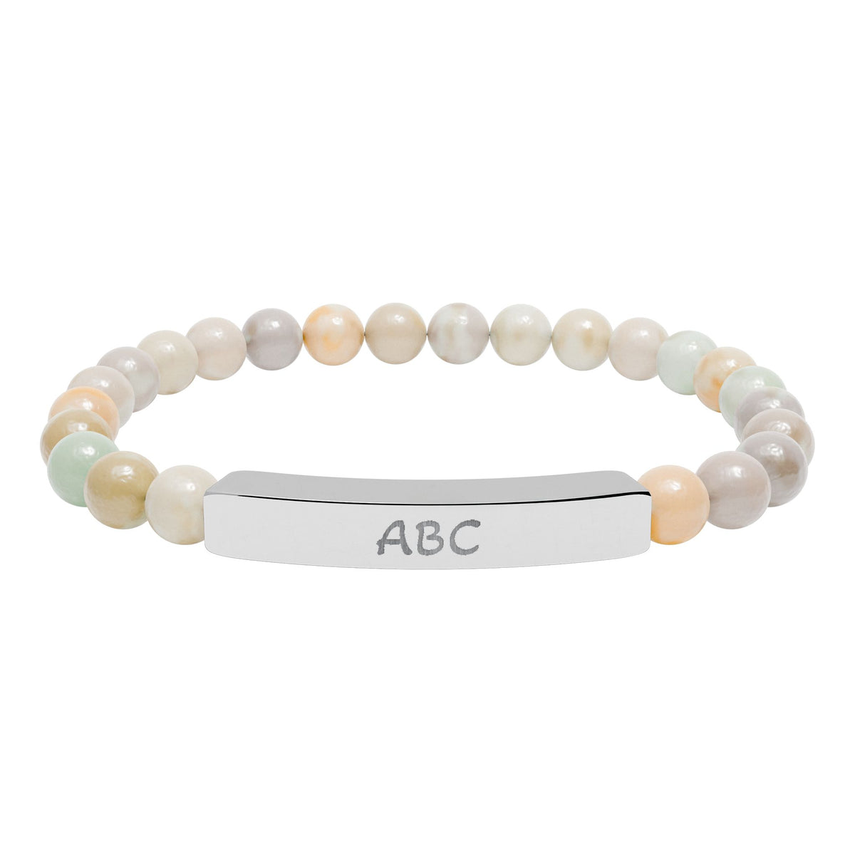 Personalized Natural Stone Beaded Bracelet with Engraved Bar