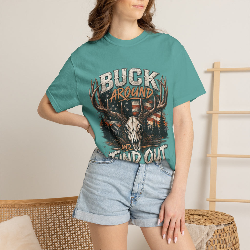 Buck Around And Find Out T-Shirt — Vintage Deer Skull Hunting Tee