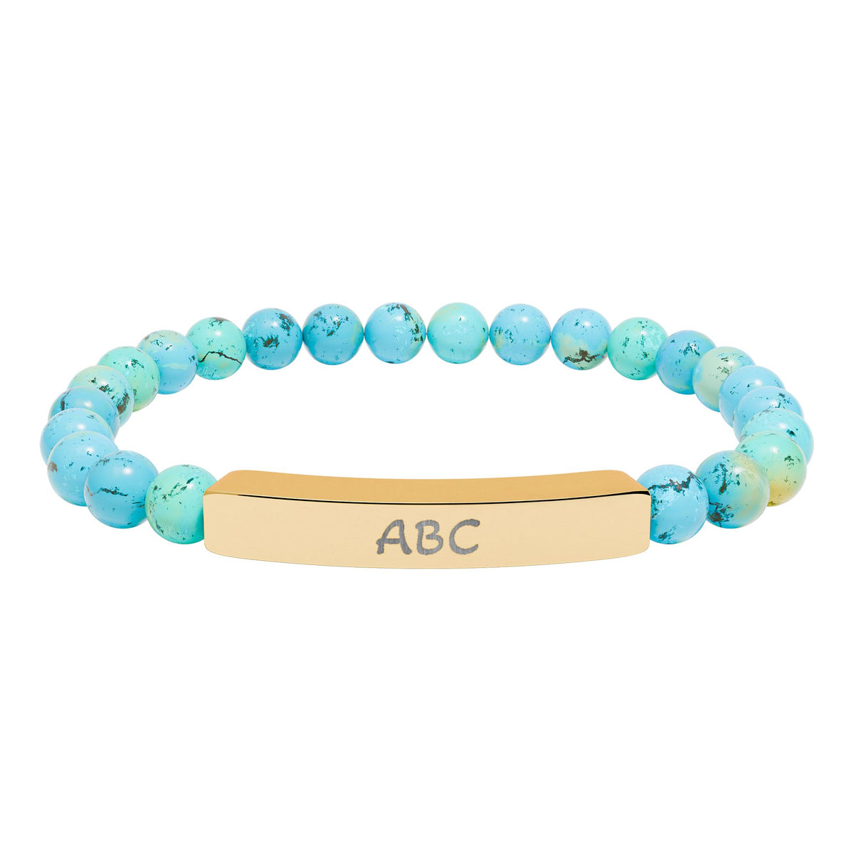 Personalized Natural Stone Beaded Bracelet with Engraved Bar