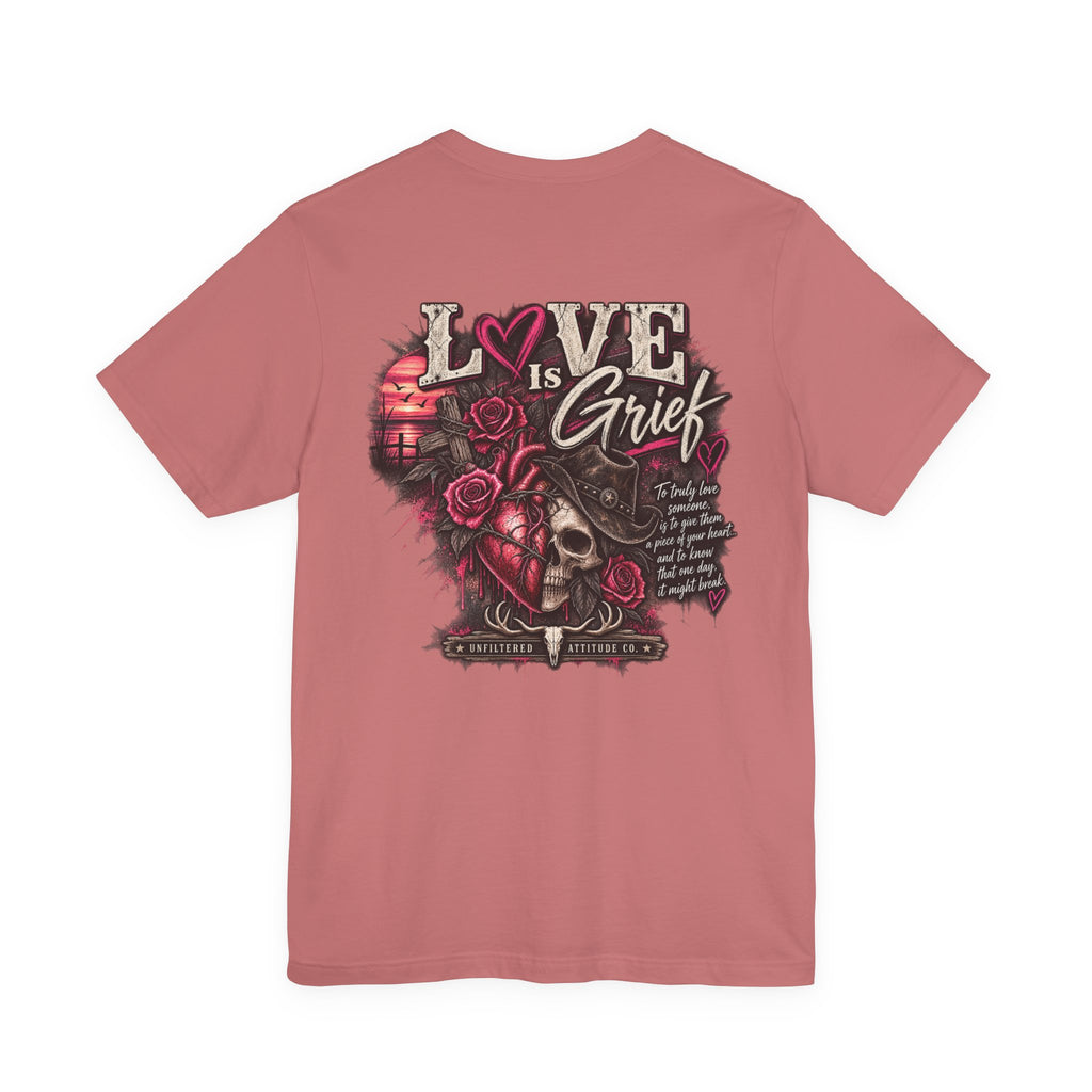 Love Is Grief Graphic Tee – Rose Skull Tribute Shirt