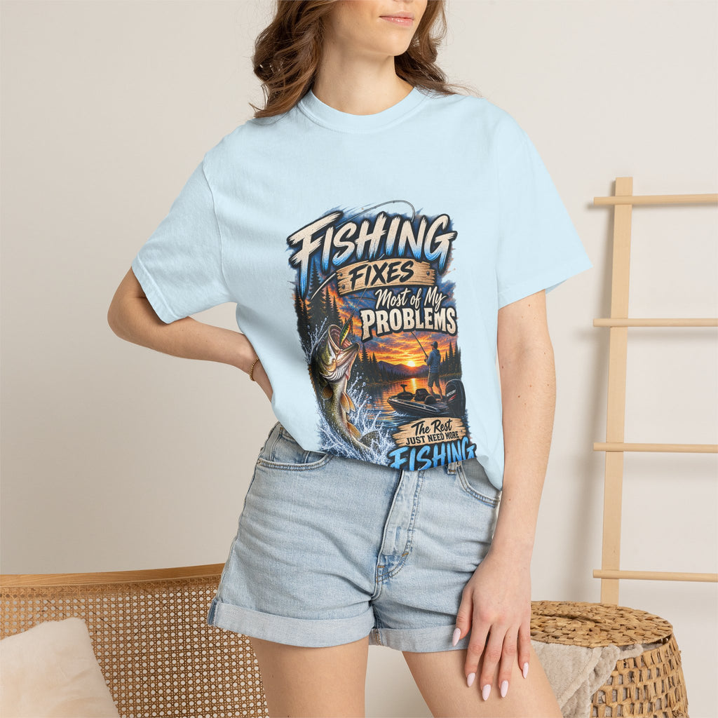 Fishing Fixes Most of My Problems T-Shirt — Bass Sunset Fishing Tee