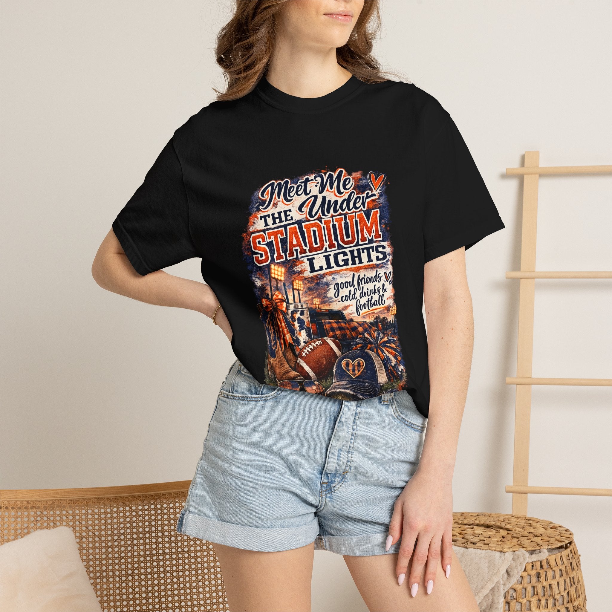 Stadium Lights Football Graphic T-Shirt — "Meet Me Under the Stadium Lights"