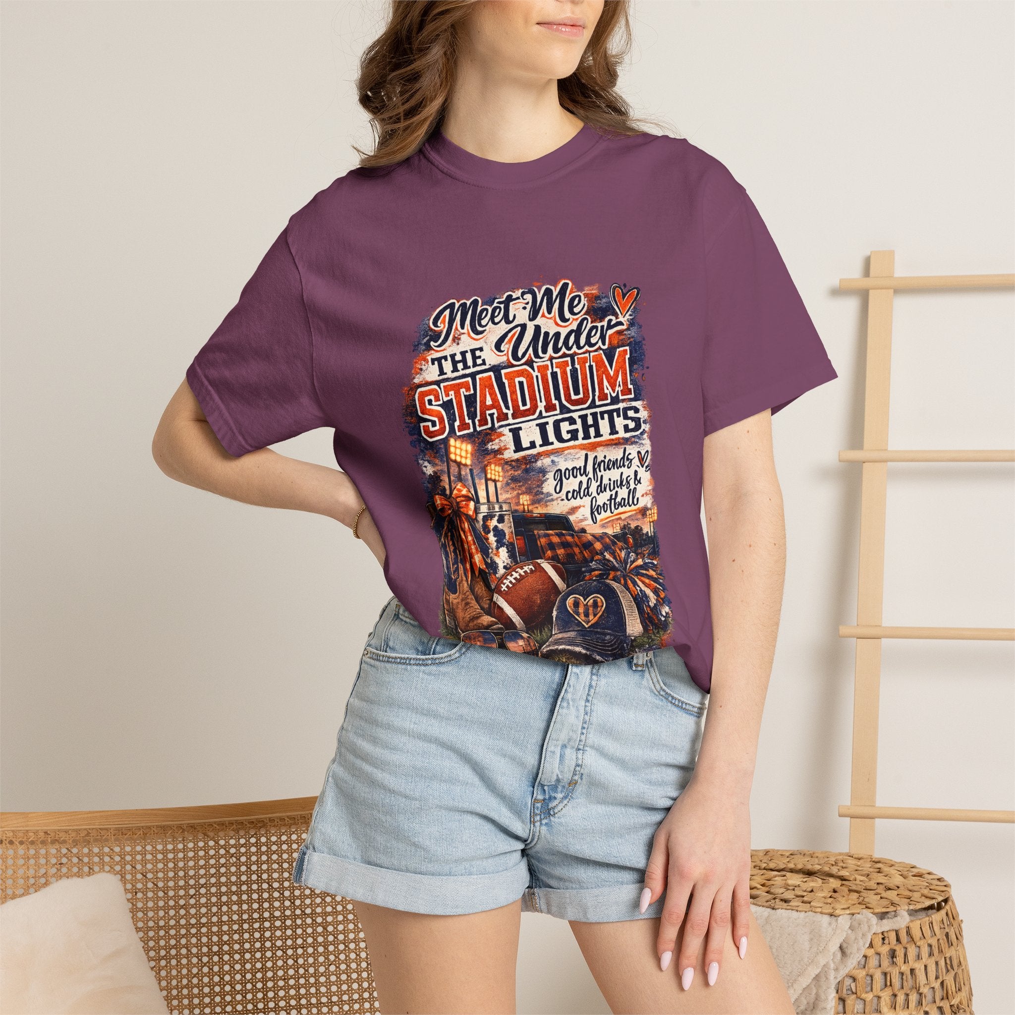 Stadium Lights Football Graphic T-Shirt — "Meet Me Under the Stadium Lights"