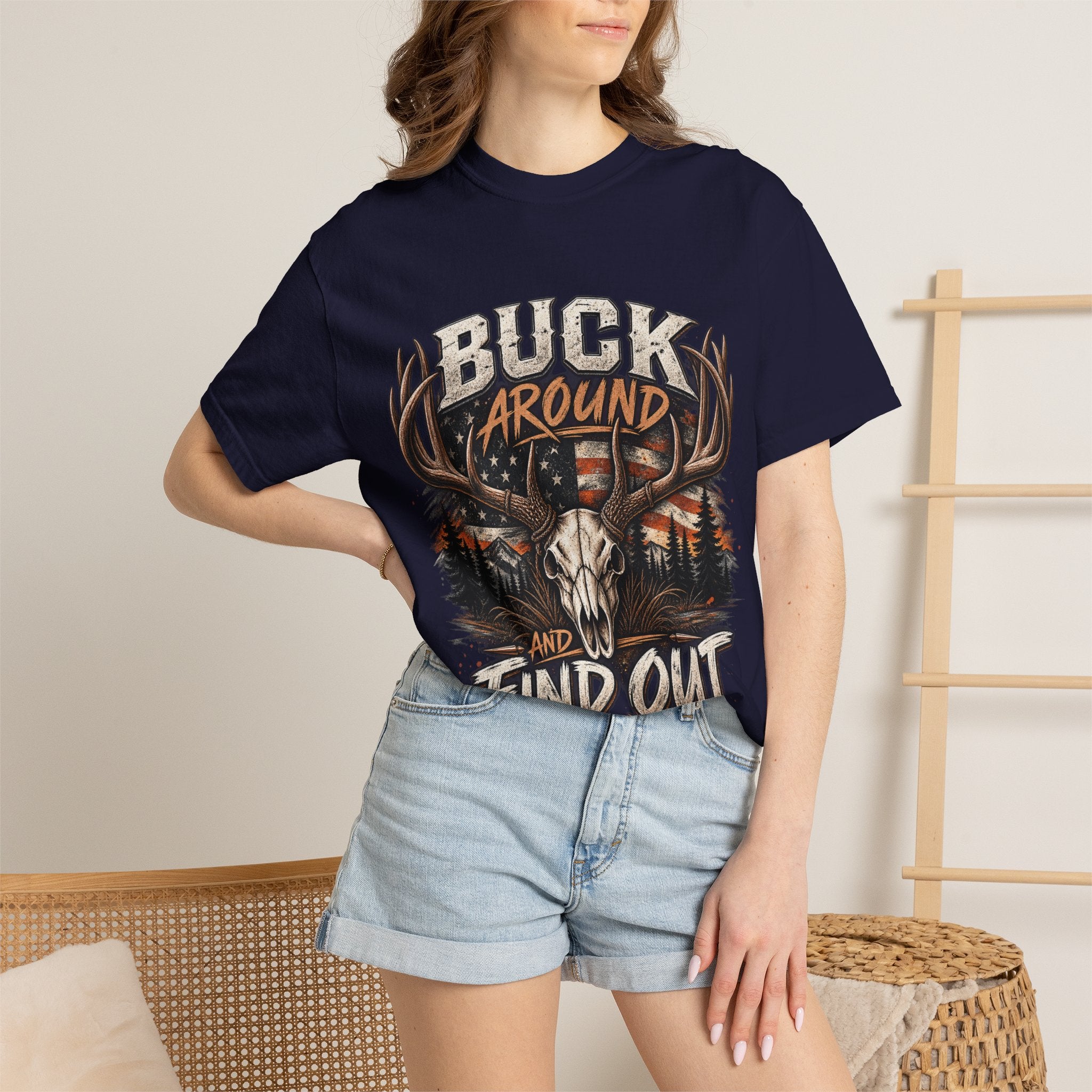 Buck Around And Find Out T-Shirt — Vintage Deer Skull Hunting Tee