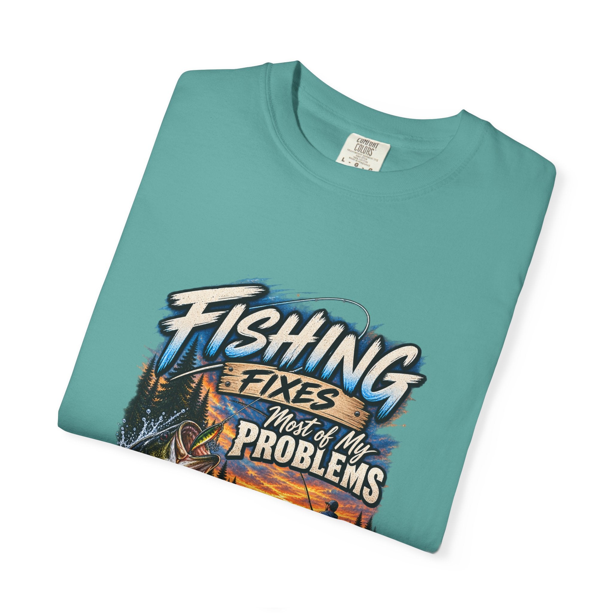 Fishing Fixes Most of My Problems T-Shirt — Bass Sunset Fishing Tee