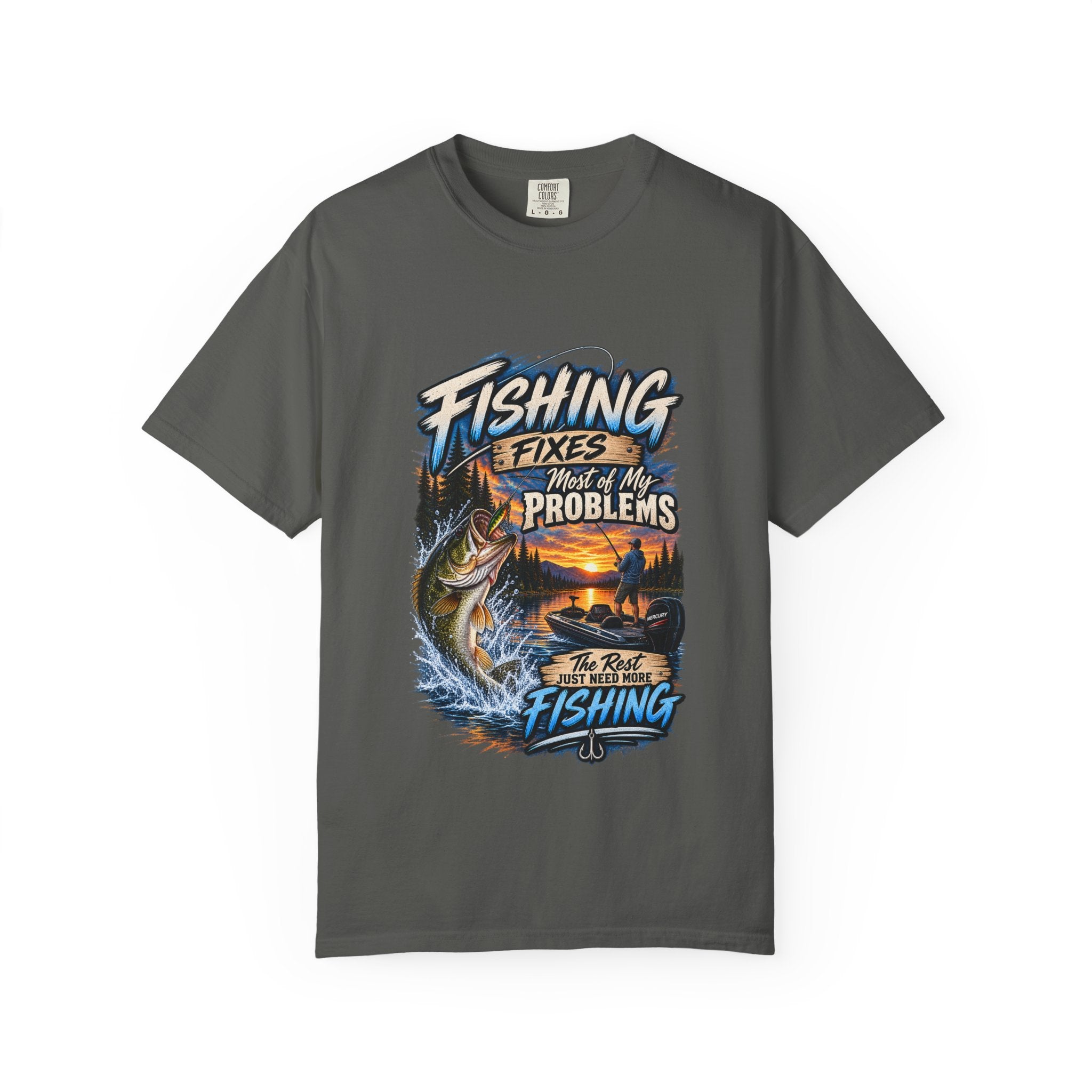 Fishing Fixes Most of My Problems T-Shirt — Bass Sunset Fishing Tee