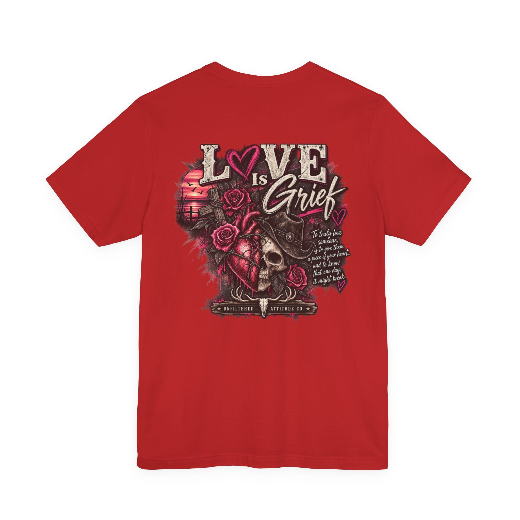 Love Is Grief Graphic Tee – Rose Skull Tribute Shirt