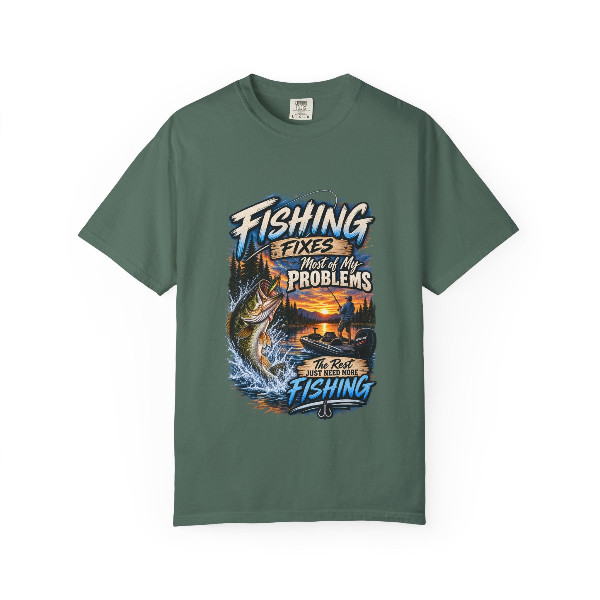 Fishing Fixes Most of My Problems T-Shirt — Bass Sunset Fishing Tee