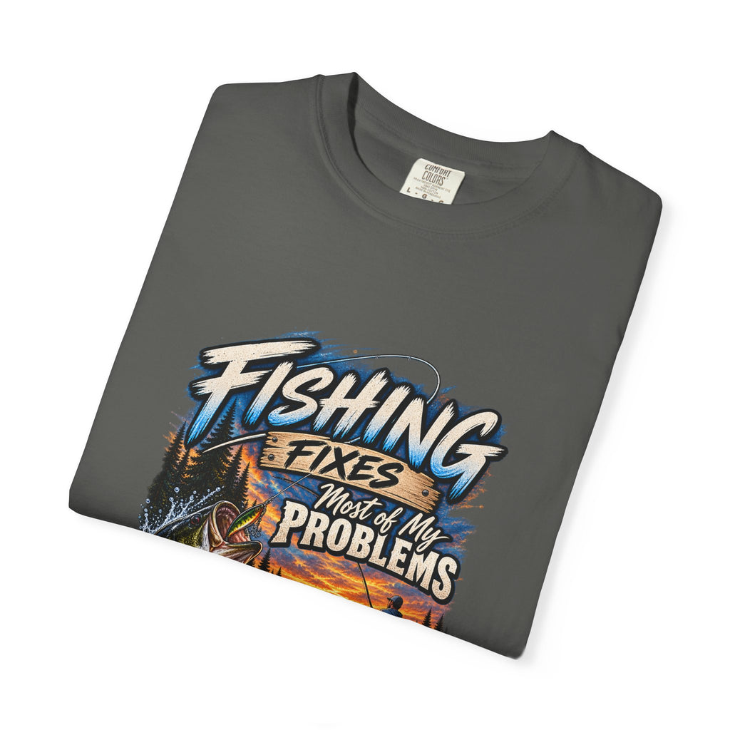 Fishing Fixes Most of My Problems T-Shirt — Bass Sunset Fishing Tee