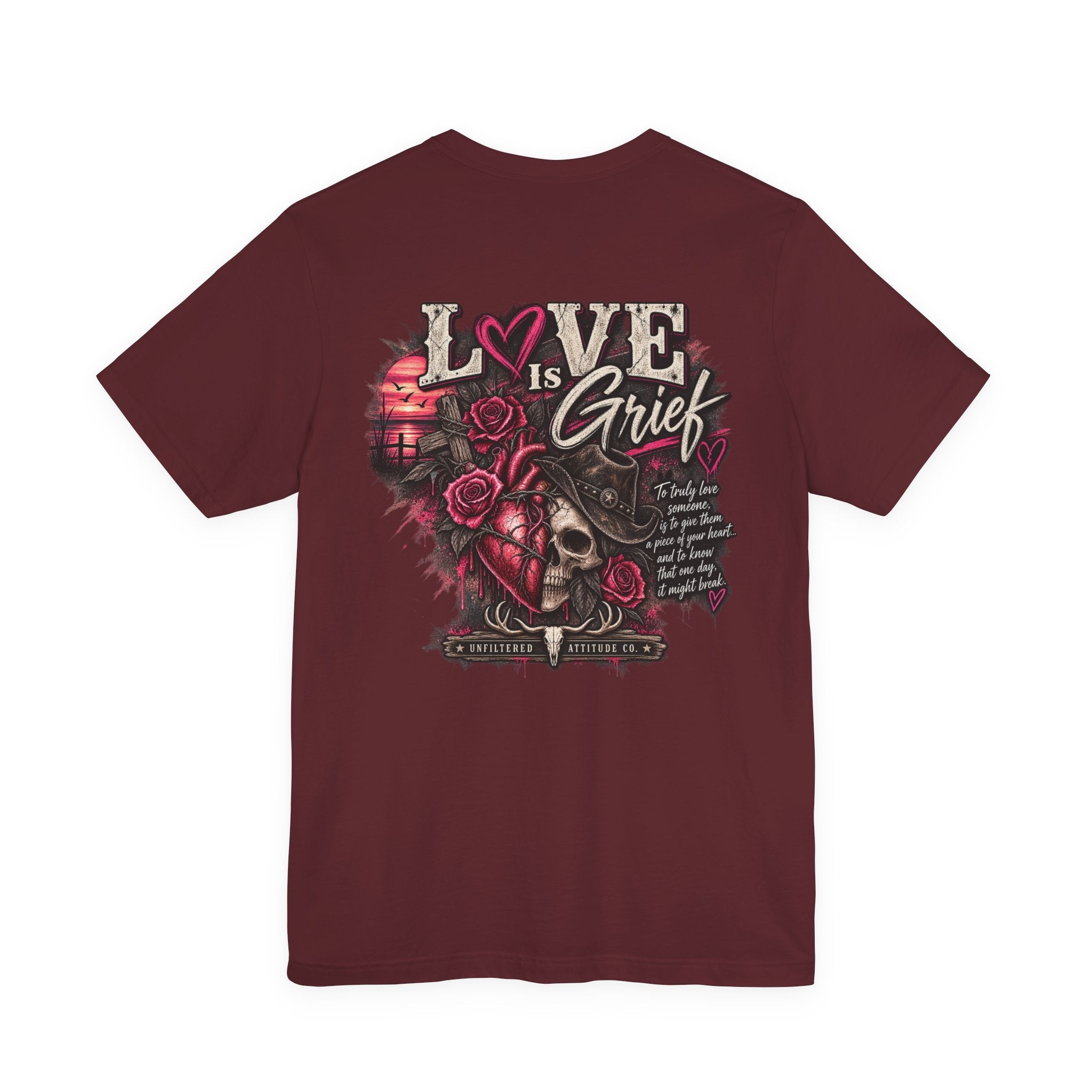 Love Is Grief Graphic Tee – Rose Skull Tribute Shirt