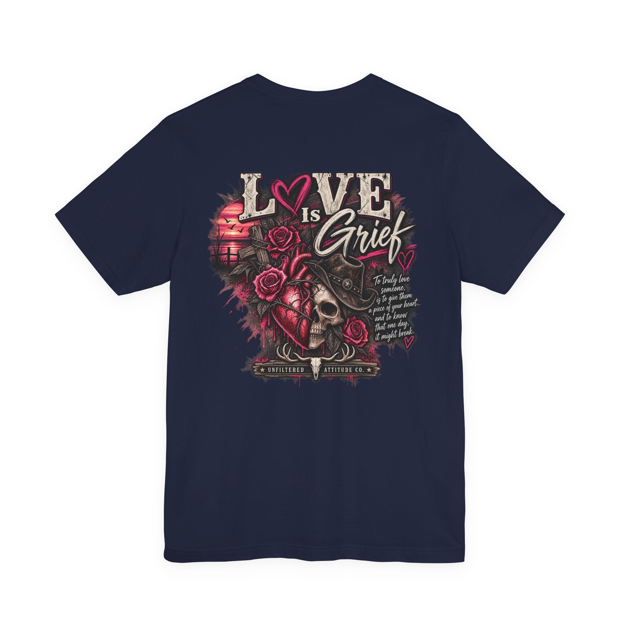Love Is Grief Graphic Tee – Rose Skull Tribute Shirt