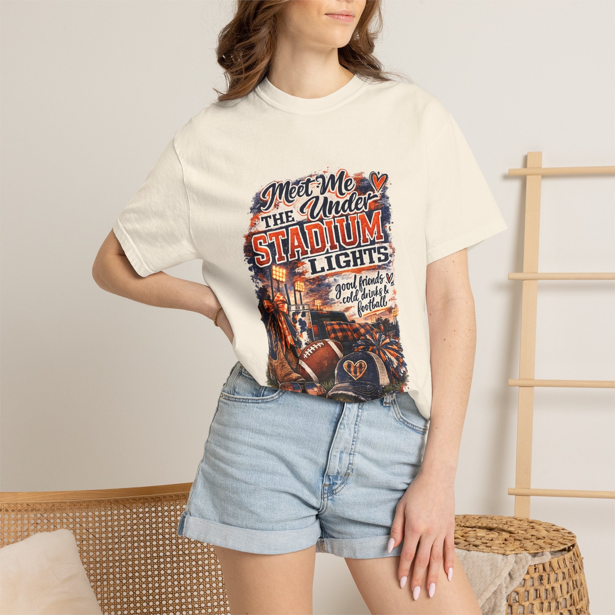 Stadium Lights Football Graphic T-Shirt — "Meet Me Under the Stadium Lights"