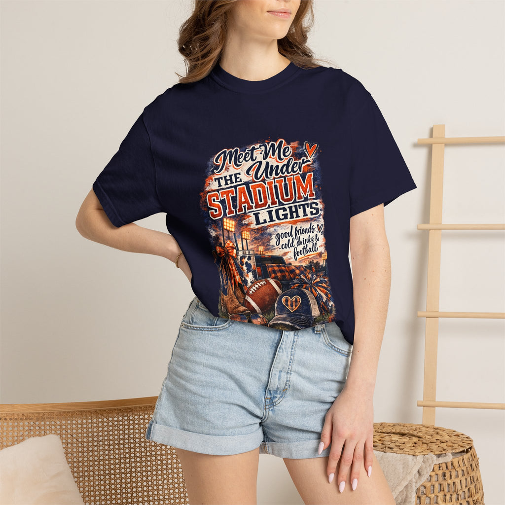 Stadium Lights Football Graphic T-Shirt — "Meet Me Under the Stadium Lights"