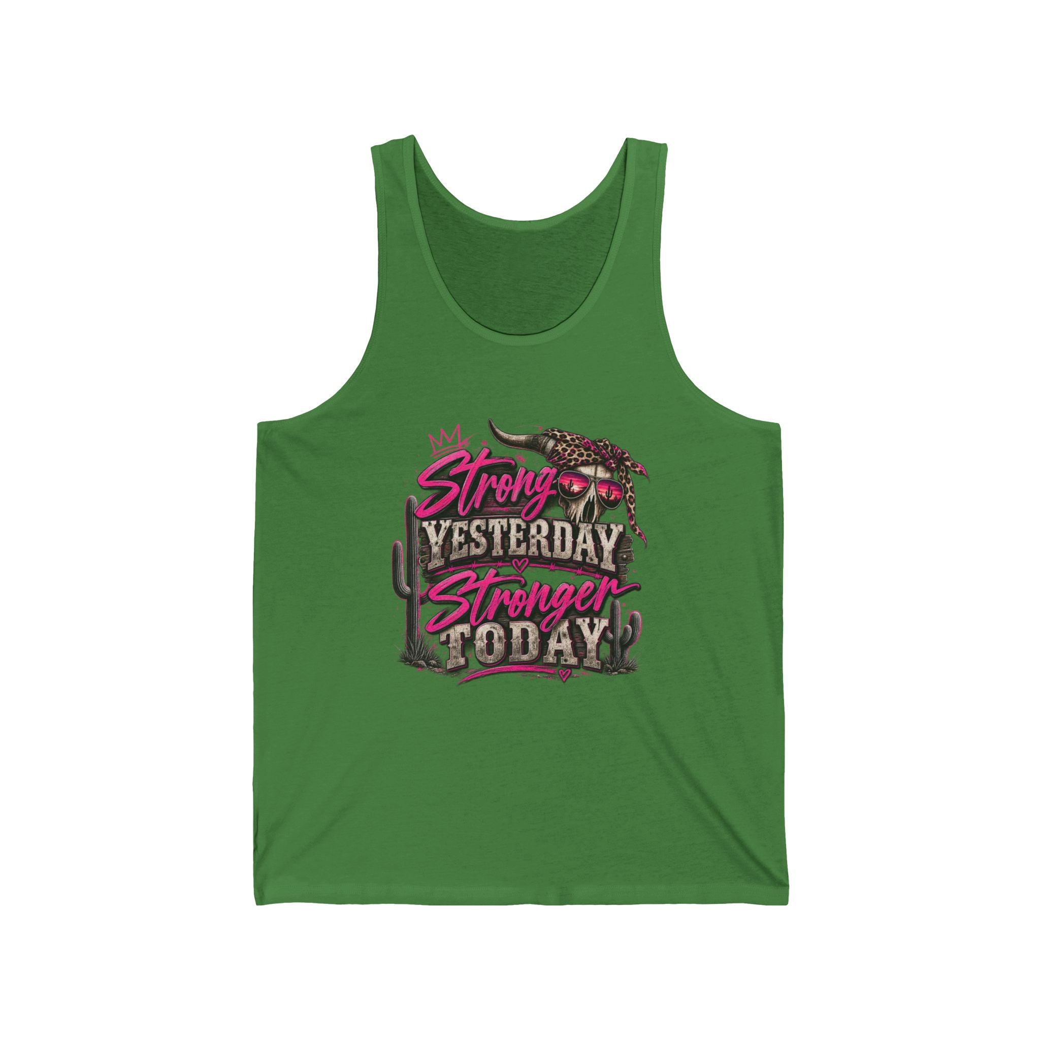 Tank Top — “Strong Yesterday, Stronger Today” Desert Cactus Motivational Tank