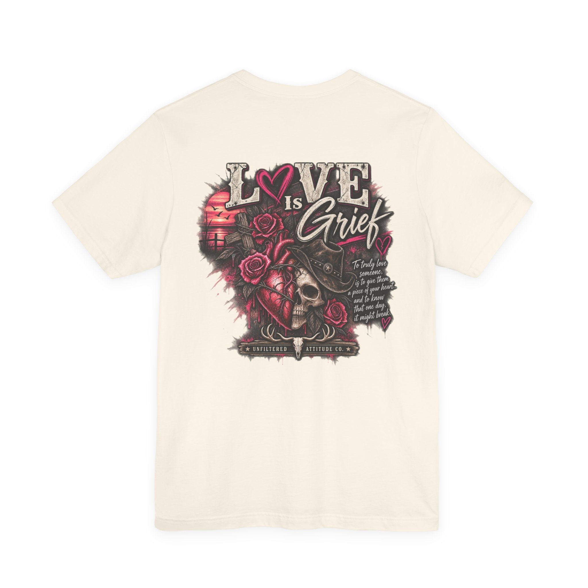 Love Is Grief Graphic Tee – Rose Skull Tribute Shirt