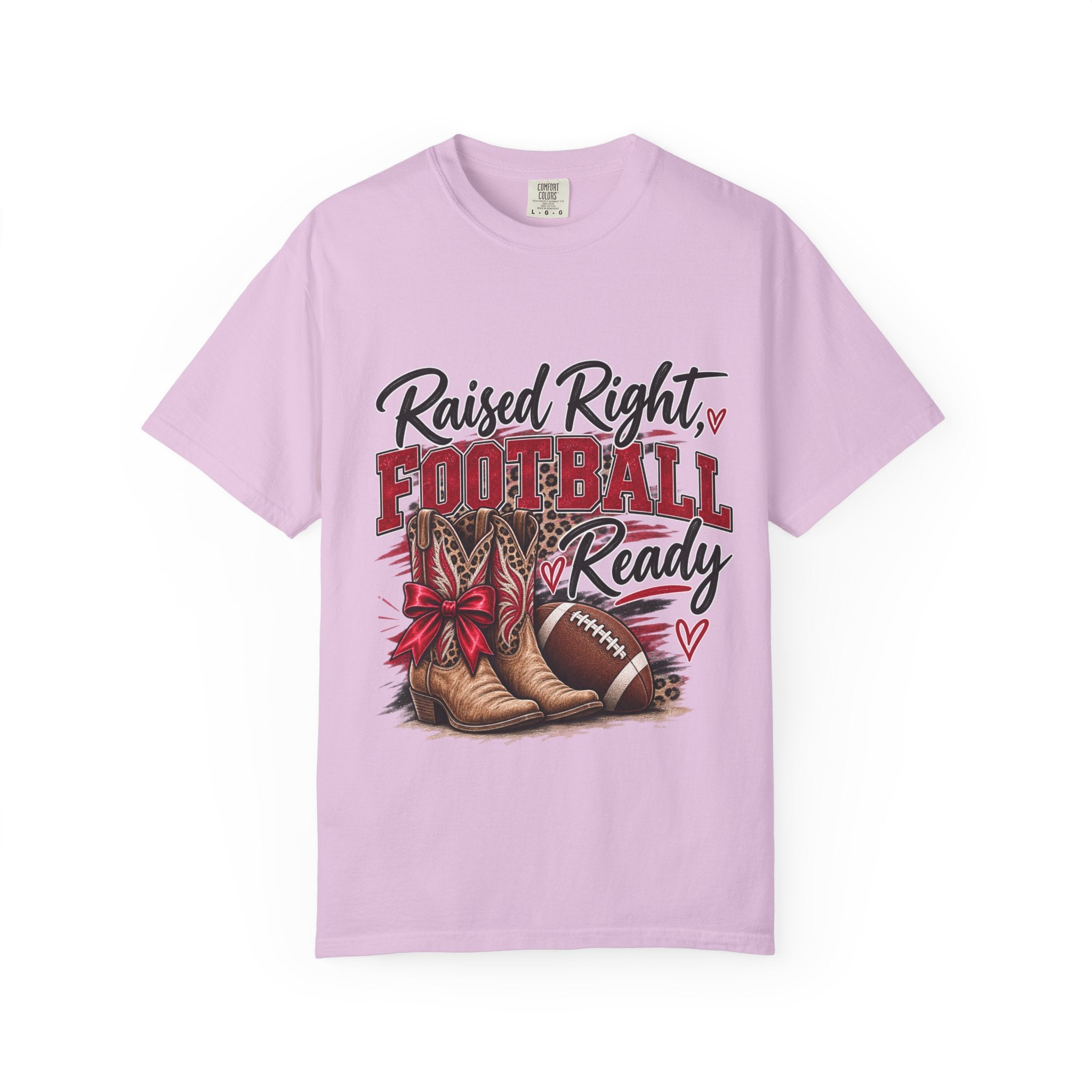 Raised Right Football Ready T‑Shirt — Cowboy Boots & Football Mom Tee