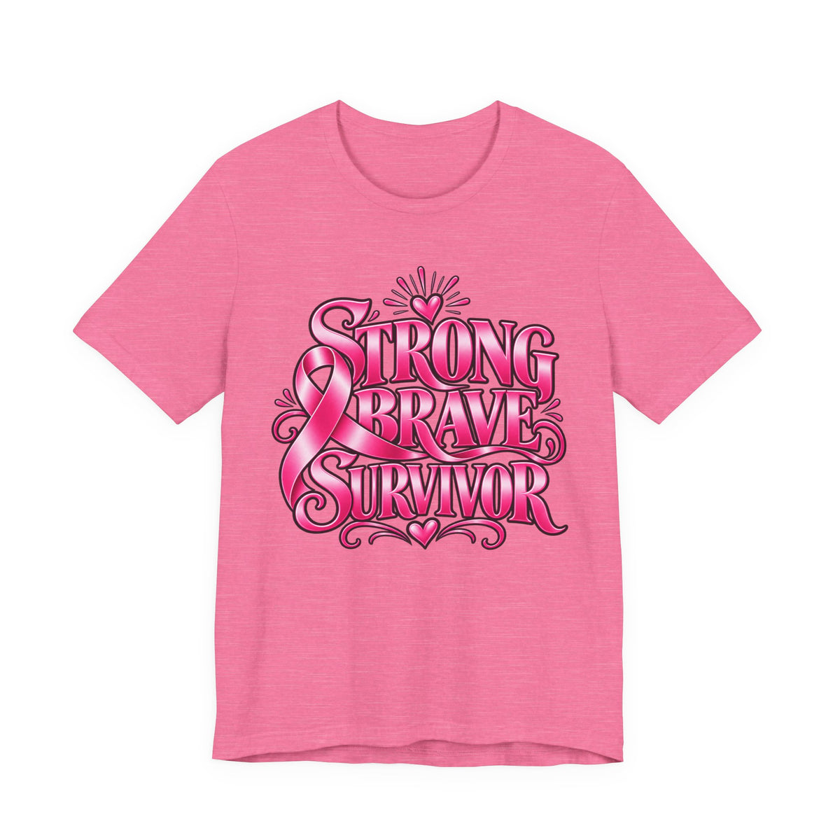 Strong Brave Survivor Breast Cancer Awareness Shirt – Pink Ribbon Heart Back Detail Tee