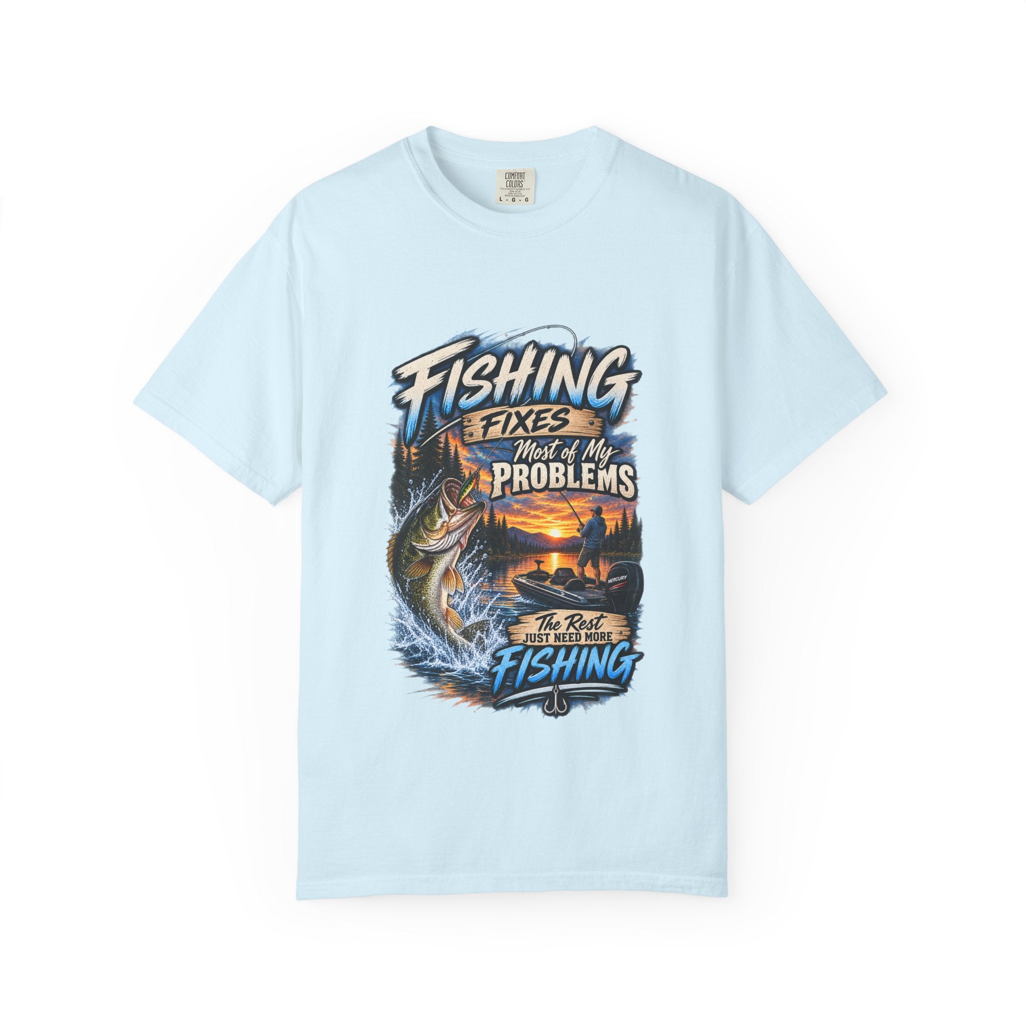 Fishing Fixes Most of My Problems T-Shirt — Bass Sunset Fishing Tee