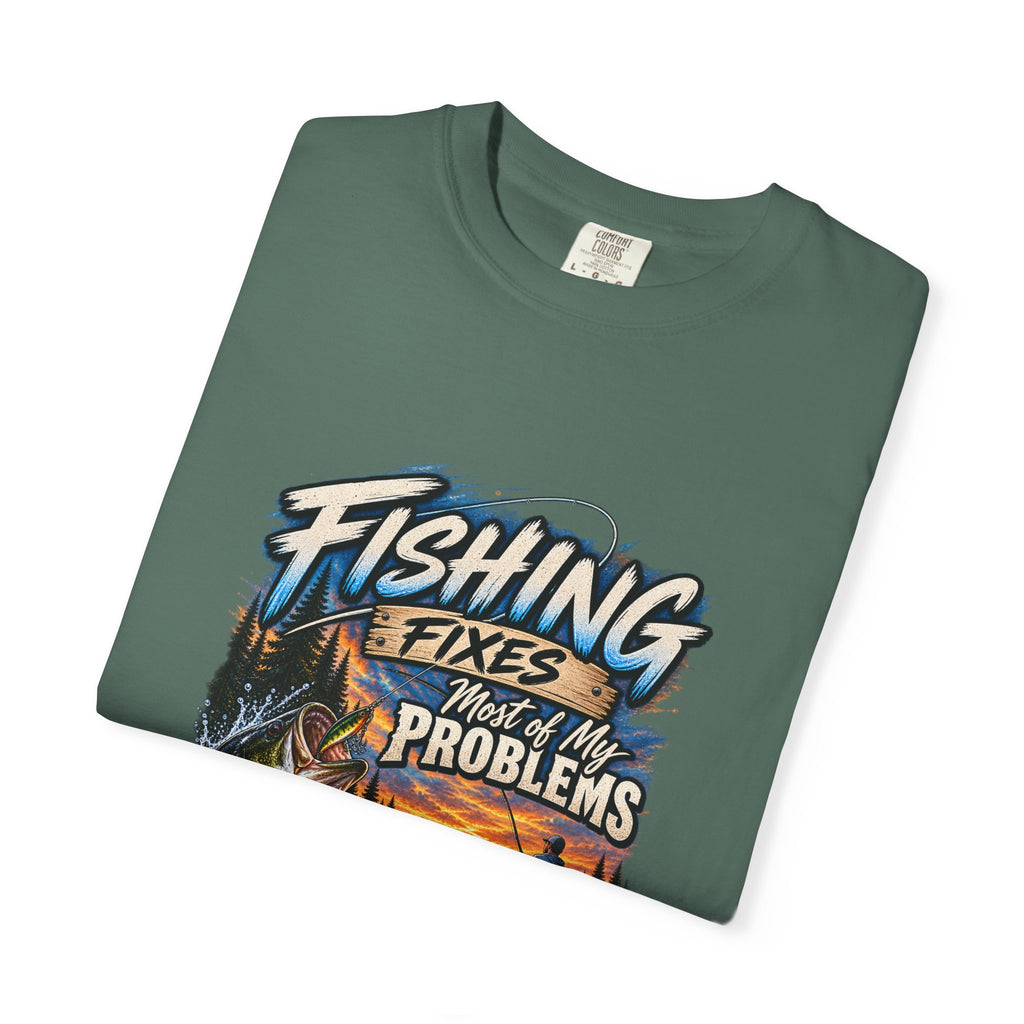Fishing Fixes Most of My Problems T-Shirt — Bass Sunset Fishing Tee