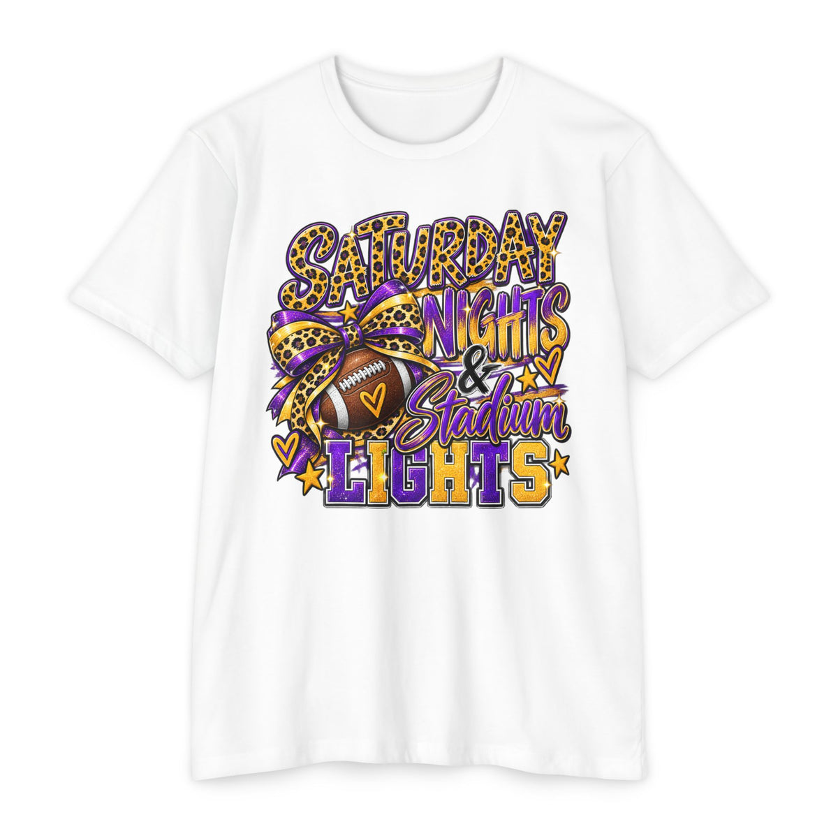 Saturday Nights & Stadium Lights – Purple & Gold Game Day Graphic Tee
