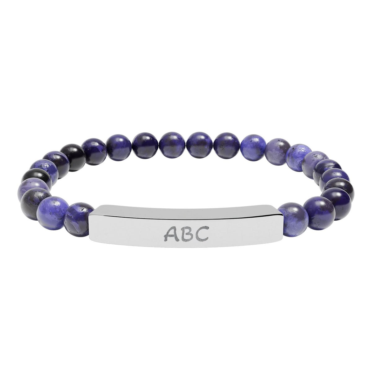 Personalized Natural Stone Beaded Bracelet with Engraved Bar