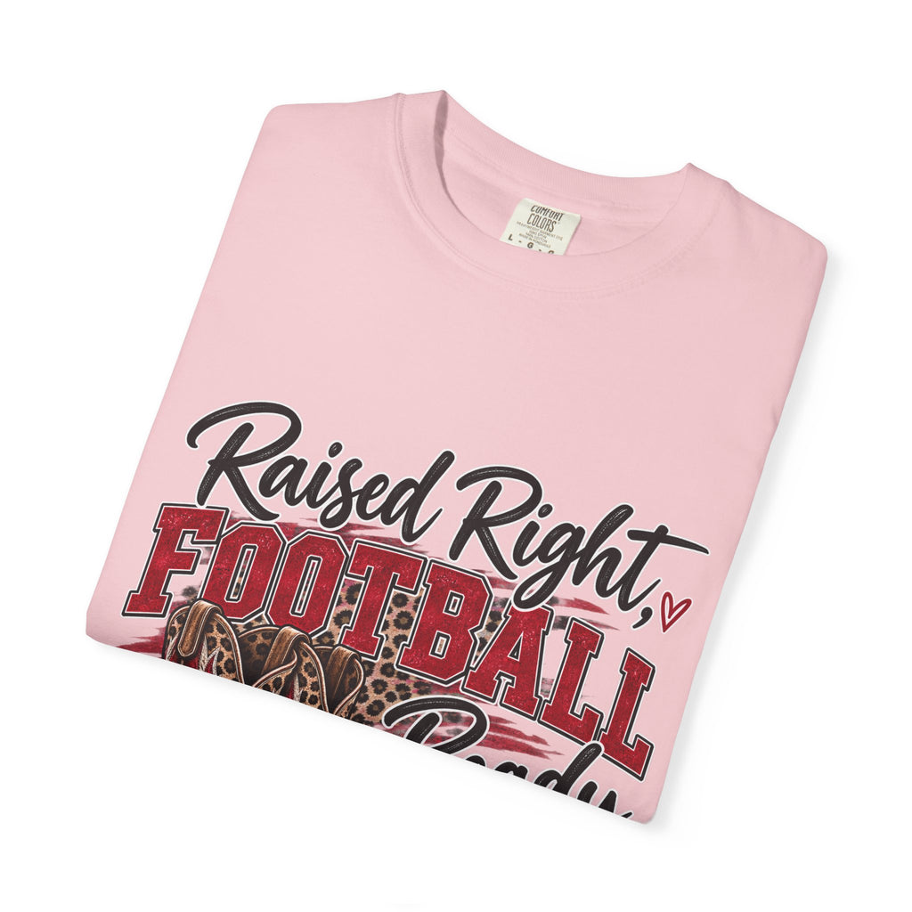 Raised Right Football Ready T‑Shirt — Cowboy Boots & Football Mom Tee