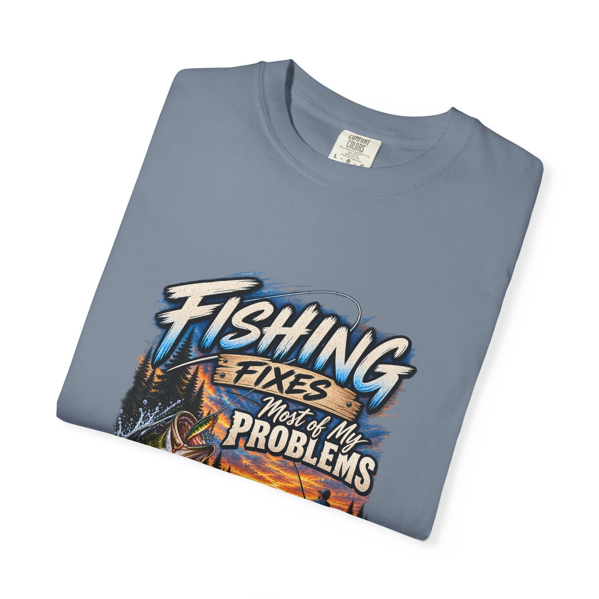 Fishing Fixes Most of My Problems T-Shirt — Bass Sunset Fishing Tee