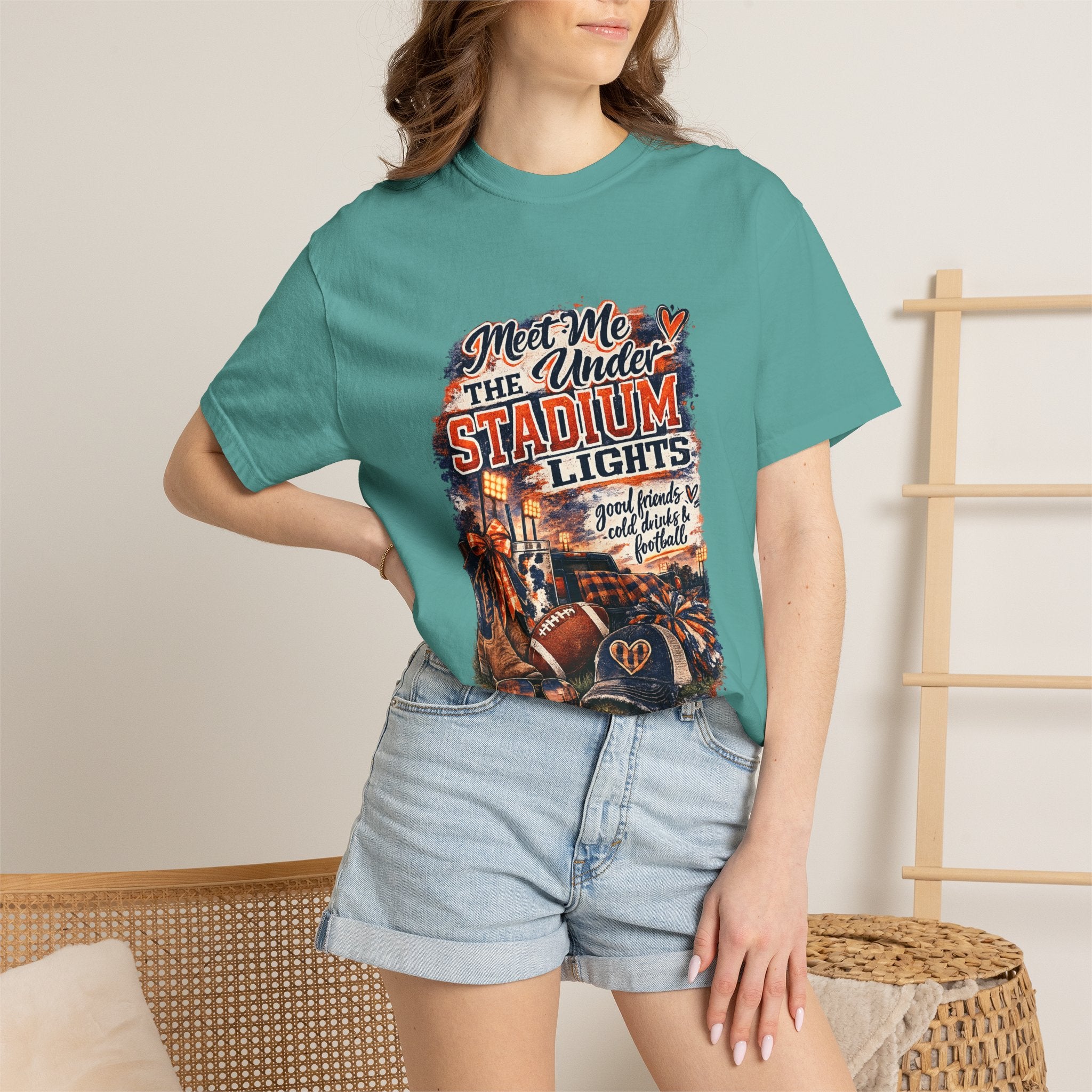 Stadium Lights Football Graphic T-Shirt — "Meet Me Under the Stadium Lights"