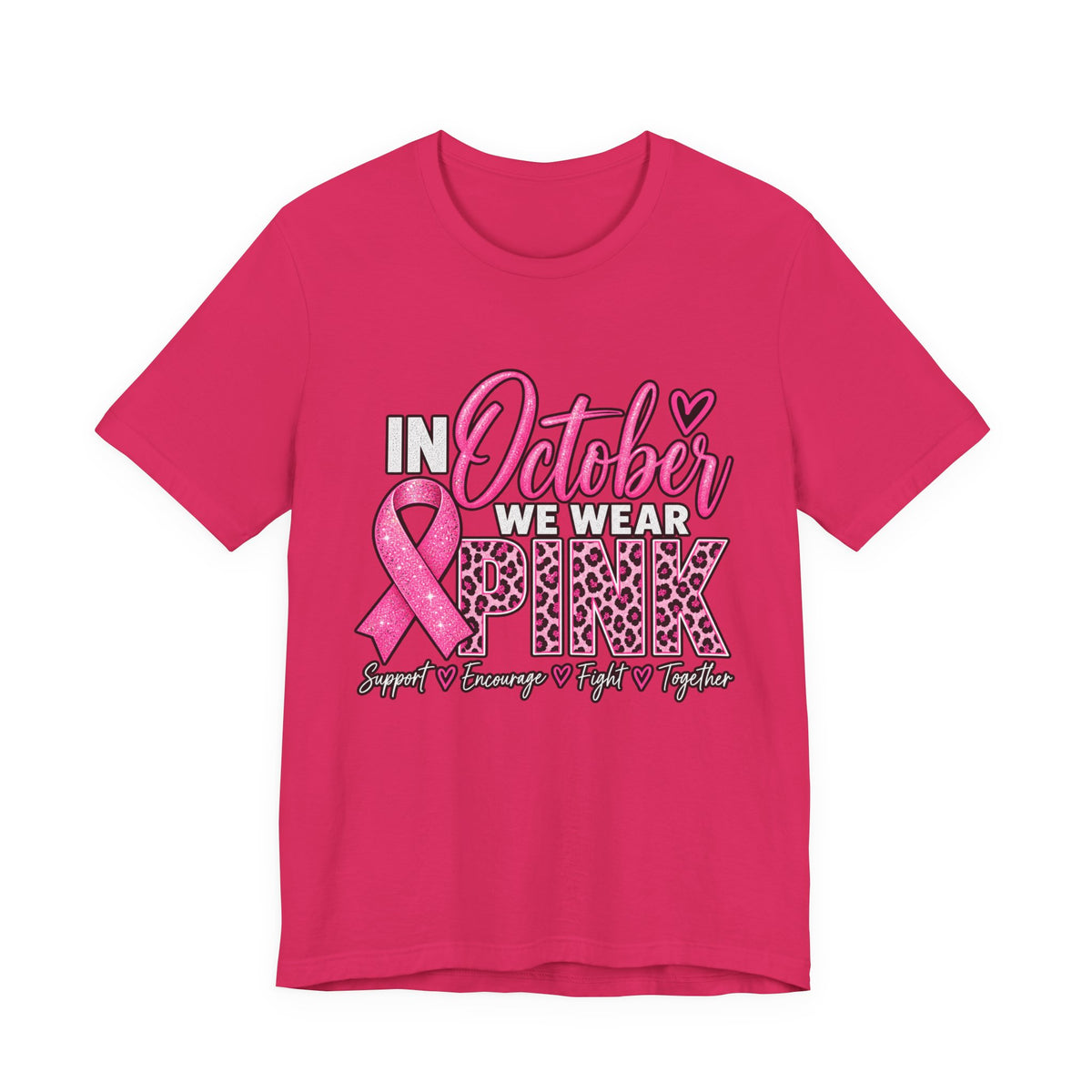 In October We Wear Pink Breast Cancer Awareness Shirt – Pink Ribbon Leopard Graphic Tee