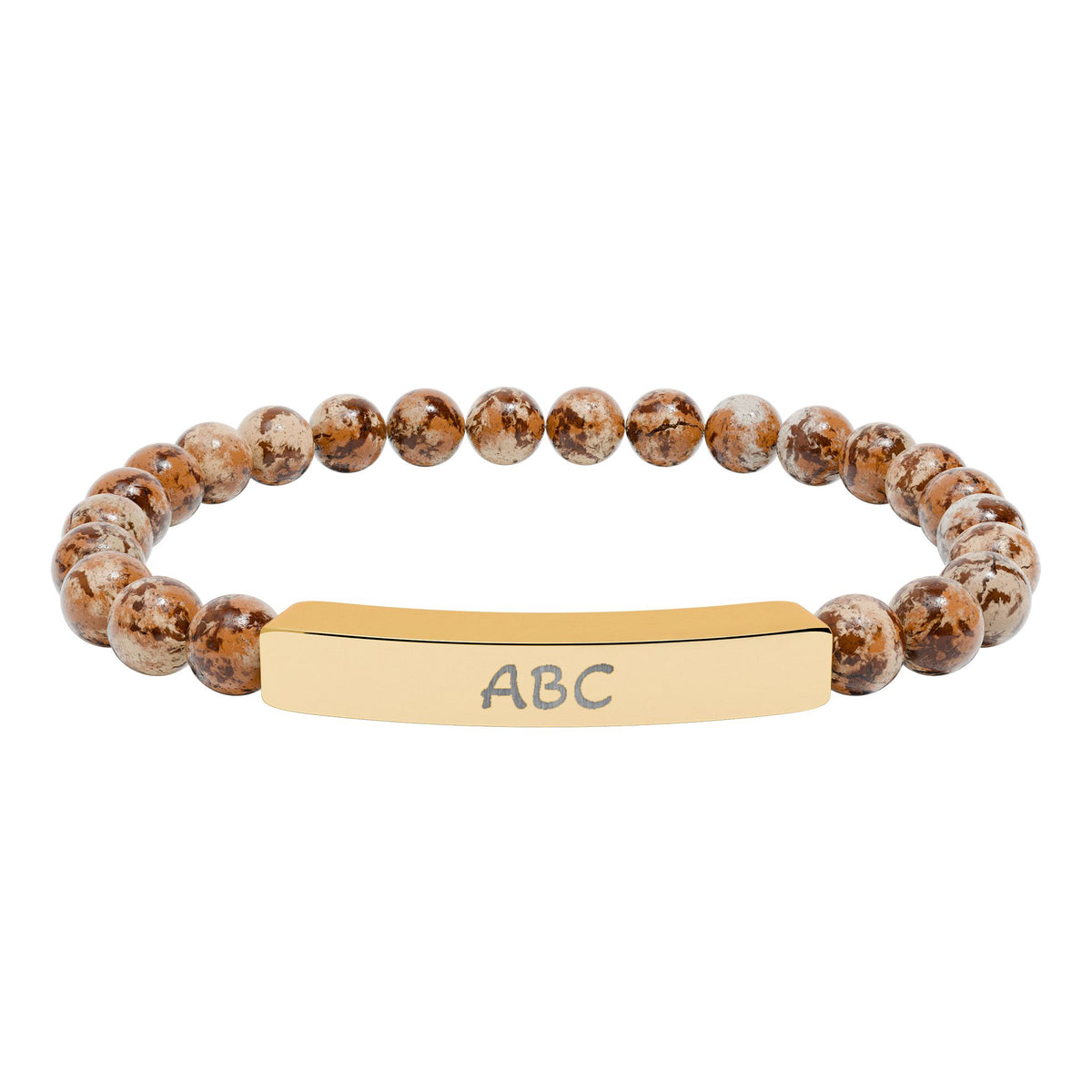 Personalized Natural Stone Beaded Bracelet with Engraved Bar