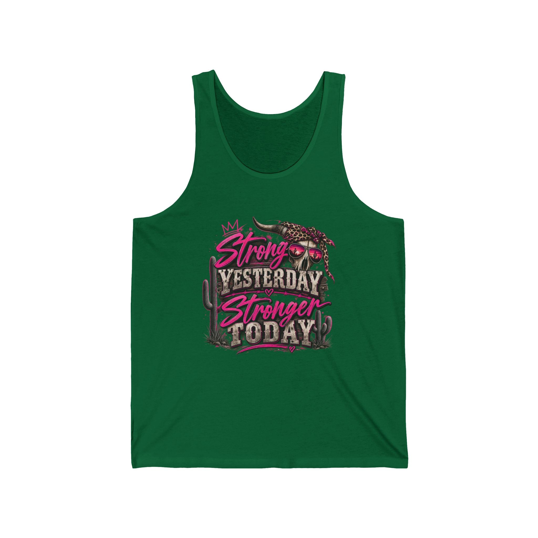 Tank Top — “Strong Yesterday, Stronger Today” Desert Cactus Motivational Tank