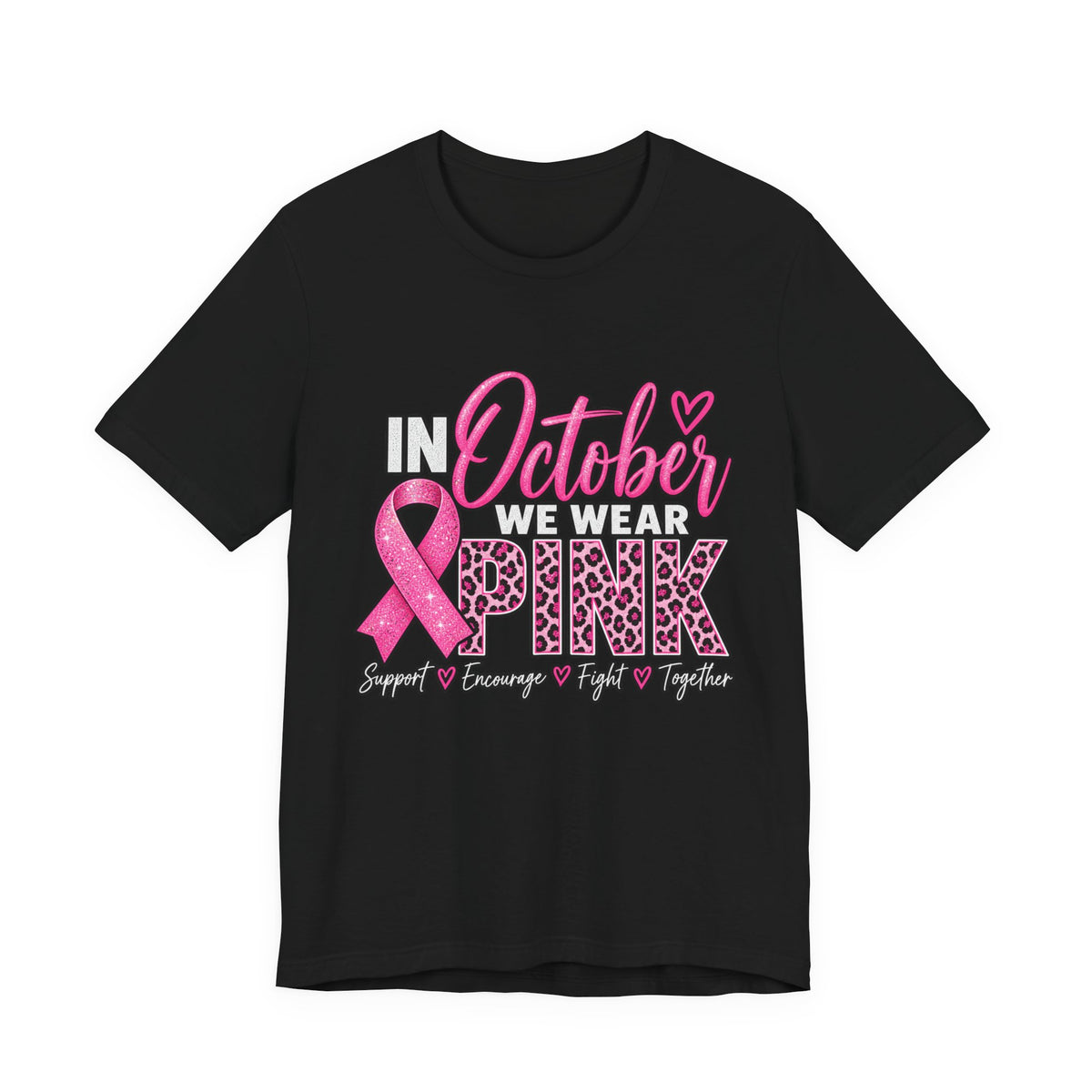 In October We Wear Pink Breast Cancer Awareness Shirt – Pink Ribbon Leopard Graphic Tee