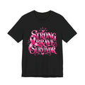Strong Brave Survivor Breast Cancer Awareness Shirt – Pink Ribbon Heart Back Detail Tee