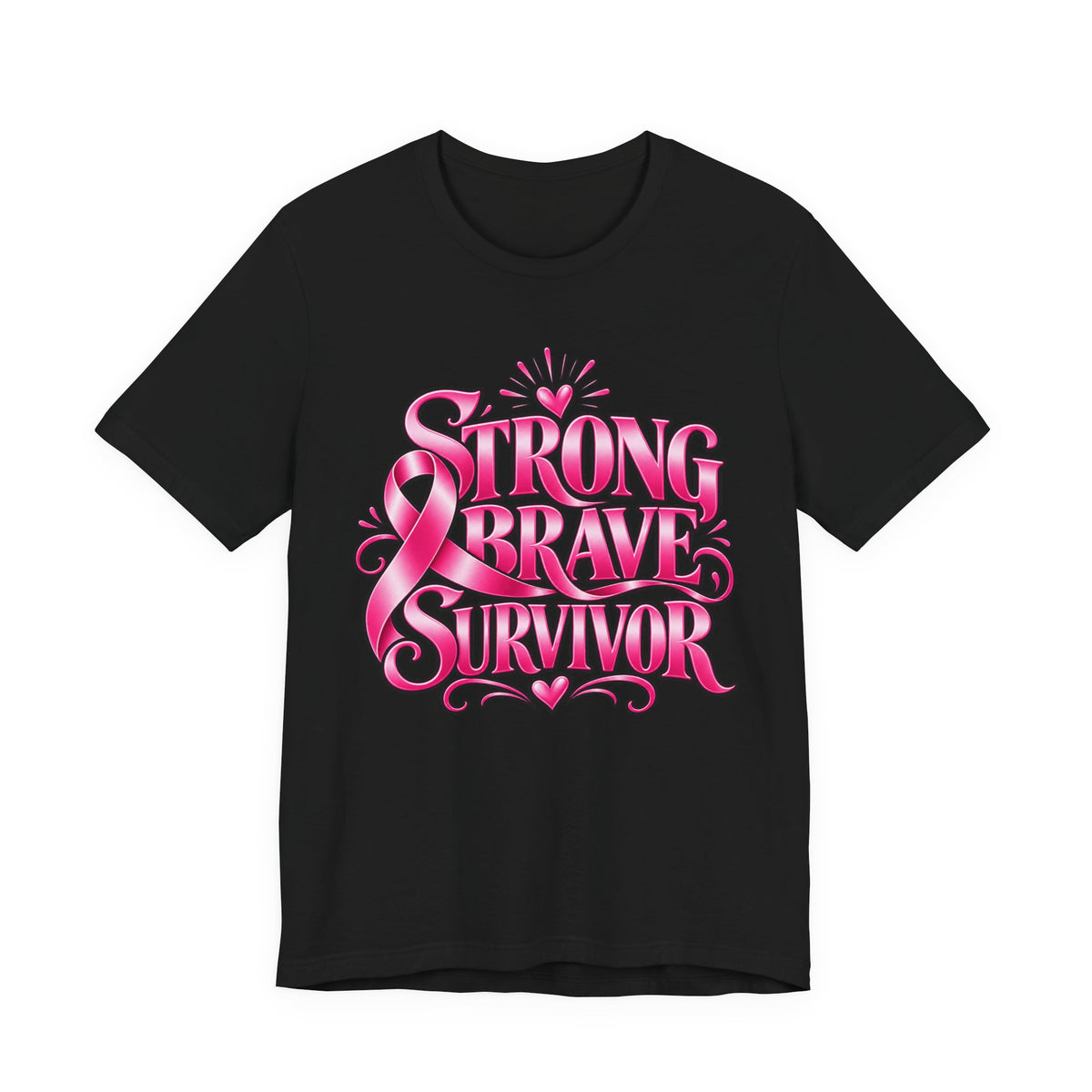 Strong Brave Survivor Breast Cancer Awareness Shirt – Pink Ribbon Heart Back Detail Tee