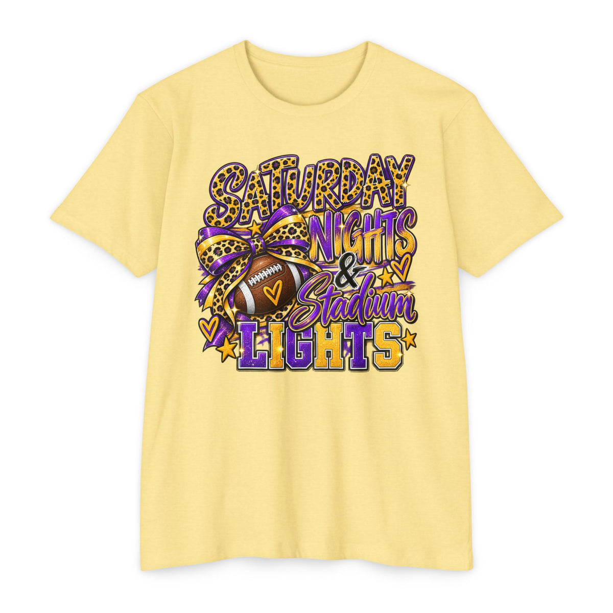 Saturday Nights & Stadium Lights – Purple & Gold Game Day Graphic Tee