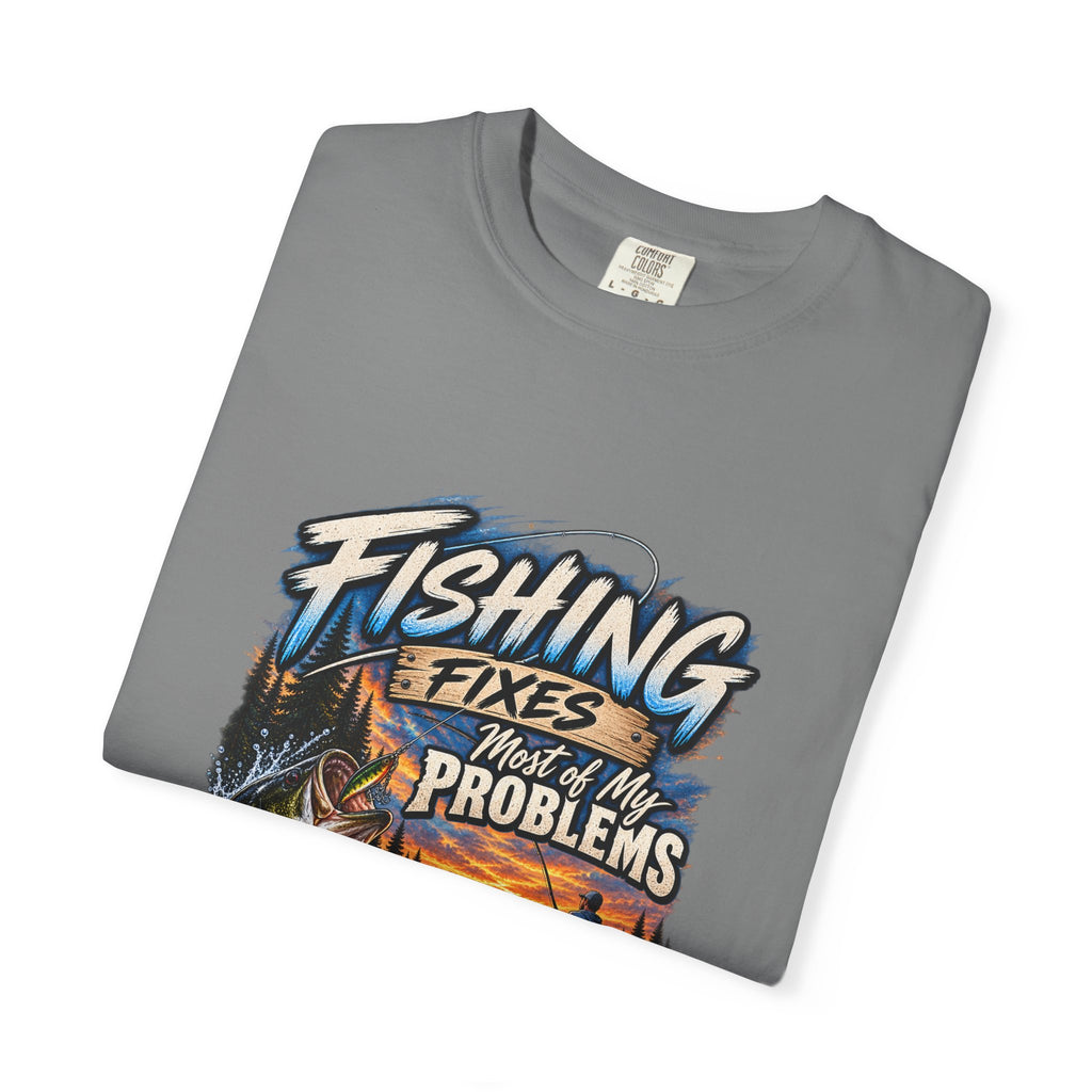Fishing Fixes Most of My Problems T-Shirt — Bass Sunset Fishing Tee