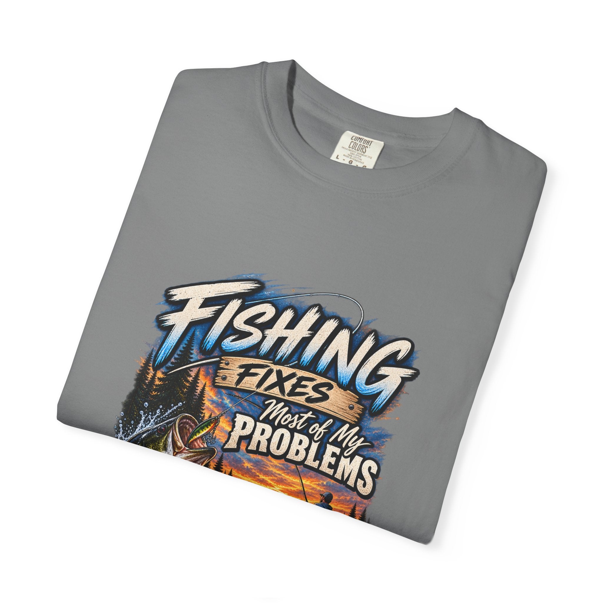 Fishing Fixes Most of My Problems T-Shirt — Bass Sunset Fishing Tee