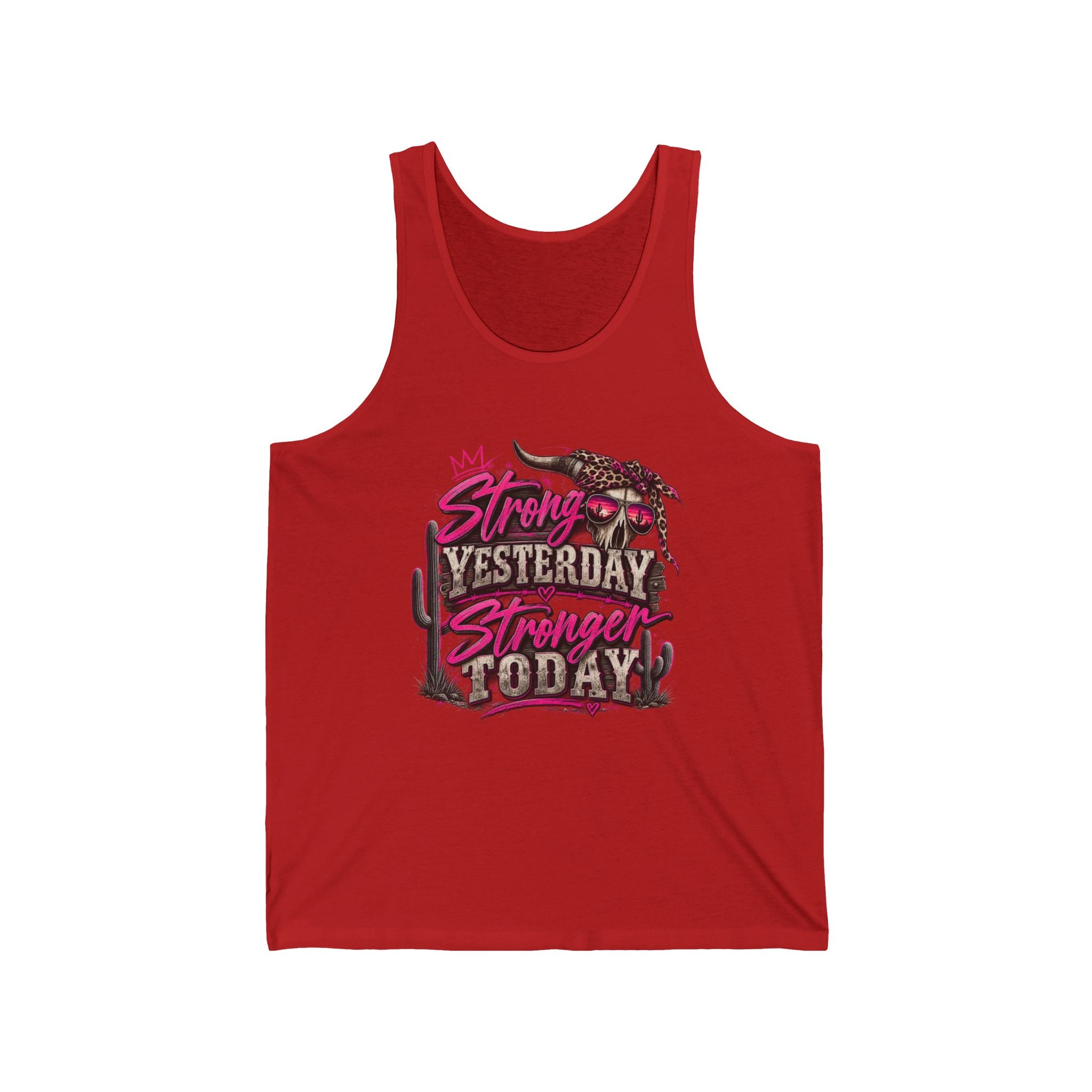 Tank Top — “Strong Yesterday, Stronger Today” Desert Cactus Motivational Tank