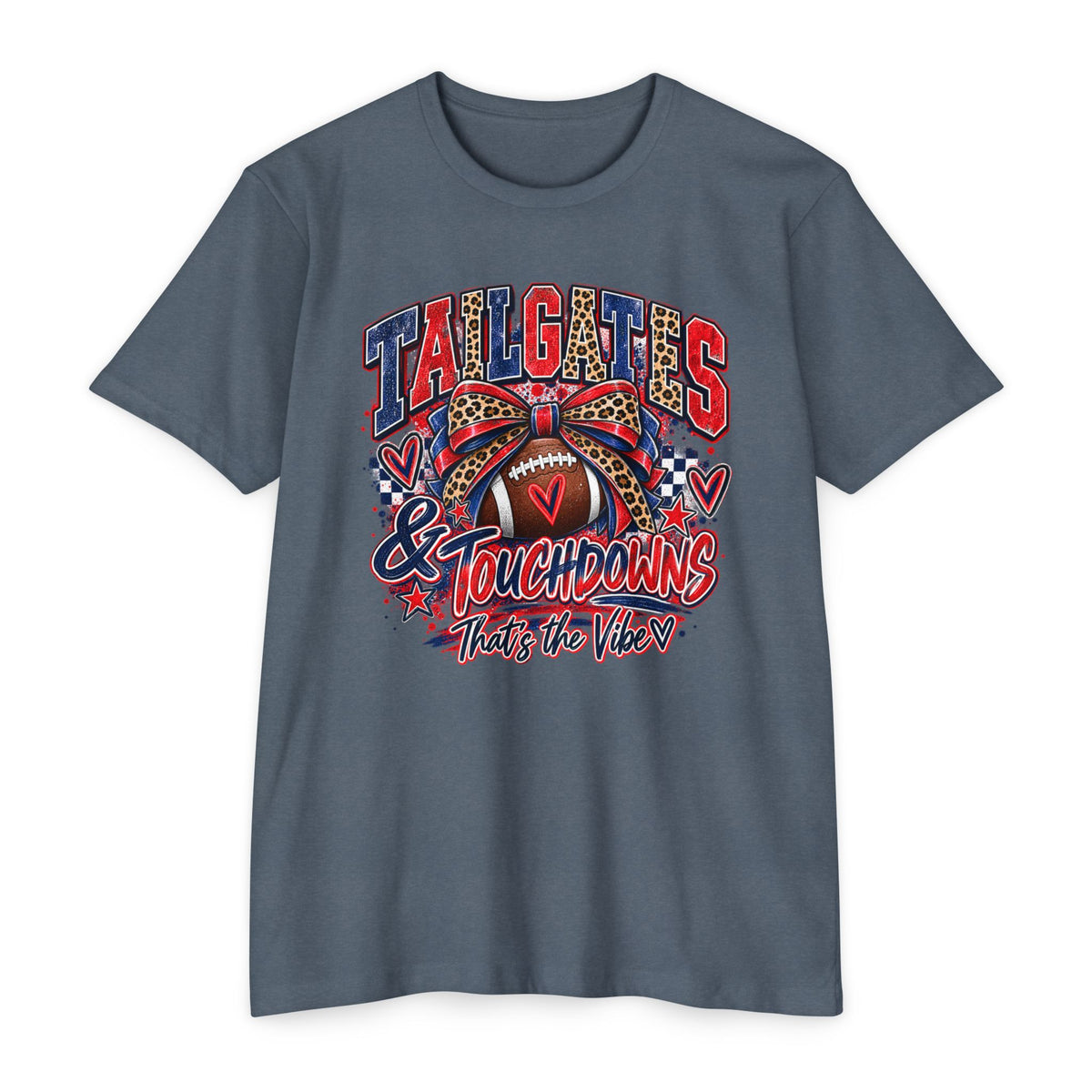 Tailgates & Touchdowns – Red & Navy Football Graphic Tee