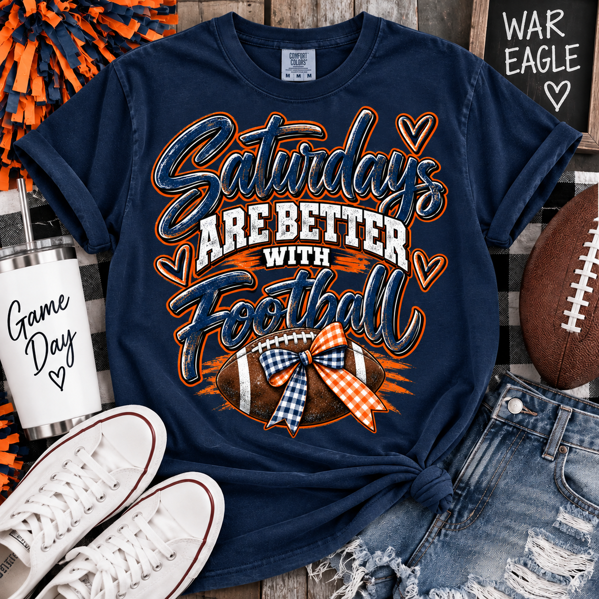 Saturdays Are Better With Football T-Shirt – Navy & Orange Game Day Tee