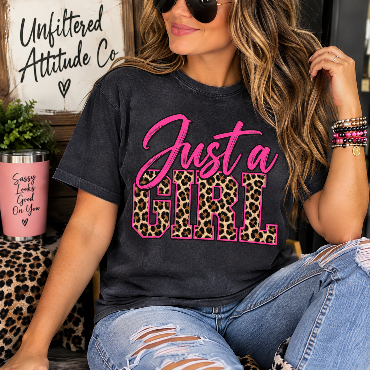 Just a Girl Leopard Print Graphic Tee