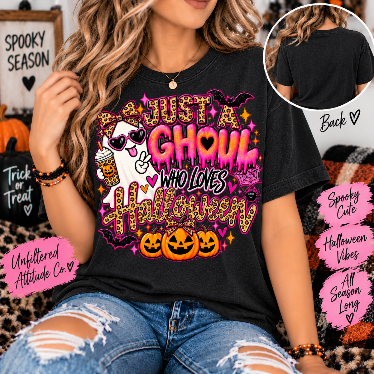 Just a Ghoul Who Loves Halloween – Leopard Print Halloween Graphic Tee