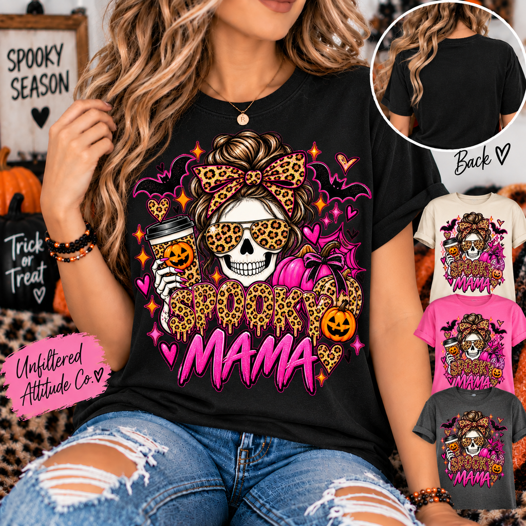Spooky Mama – Leopard Print Halloween Graphic Tee